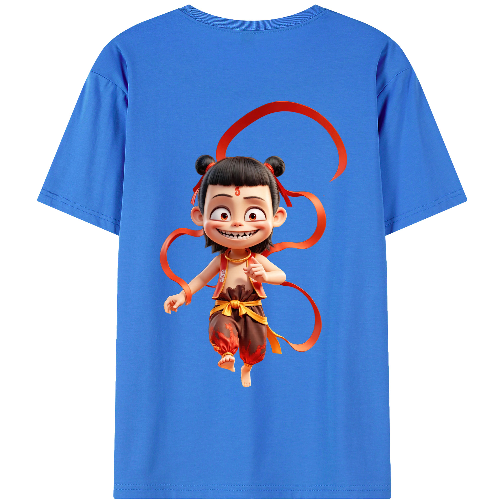 （画像用） Ne Zha 2 ナタ 魔童の大暴れ 綿100％ メンズ半袖Tシャツ（バックプリント） 通気性