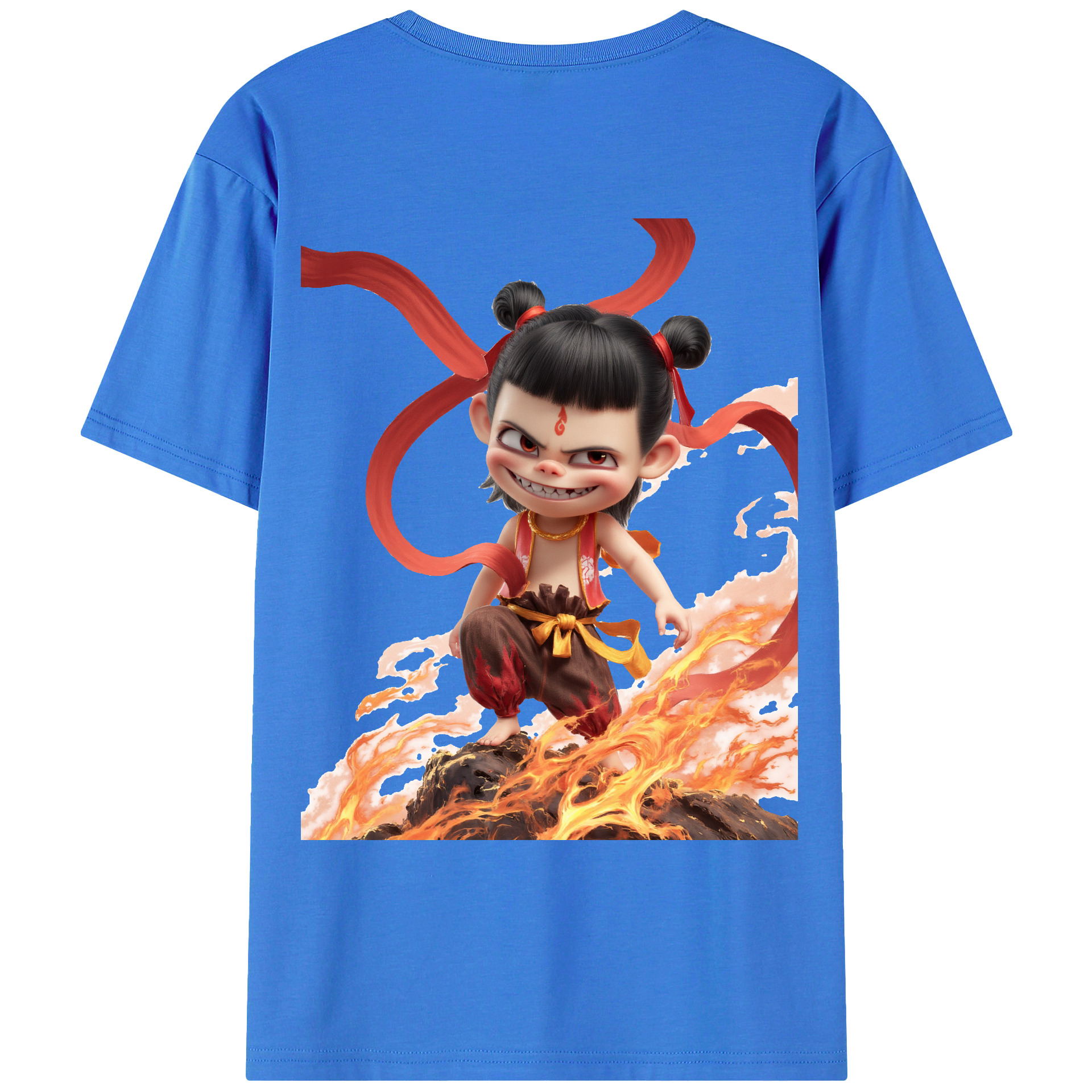 （画像用） Ne Zha 2 ナタ 魔童の大暴れ 綿100％ メンズ半袖Tシャツ（バックプリント） 通気性