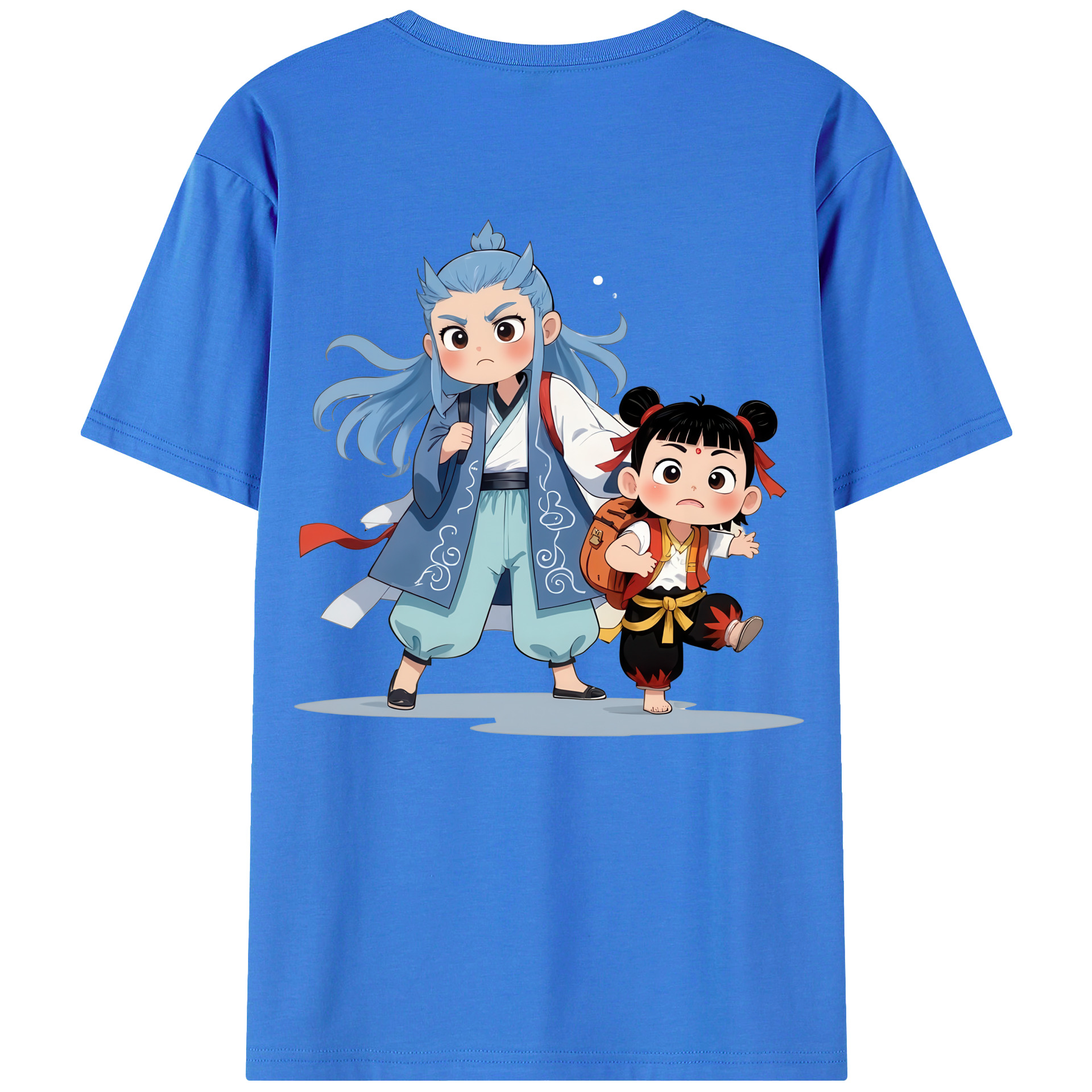 （画像用） Ne Zha 2 ナタ 魔童の大暴れ 綿100％ メンズ半袖Tシャツ（バックプリント） 通気性