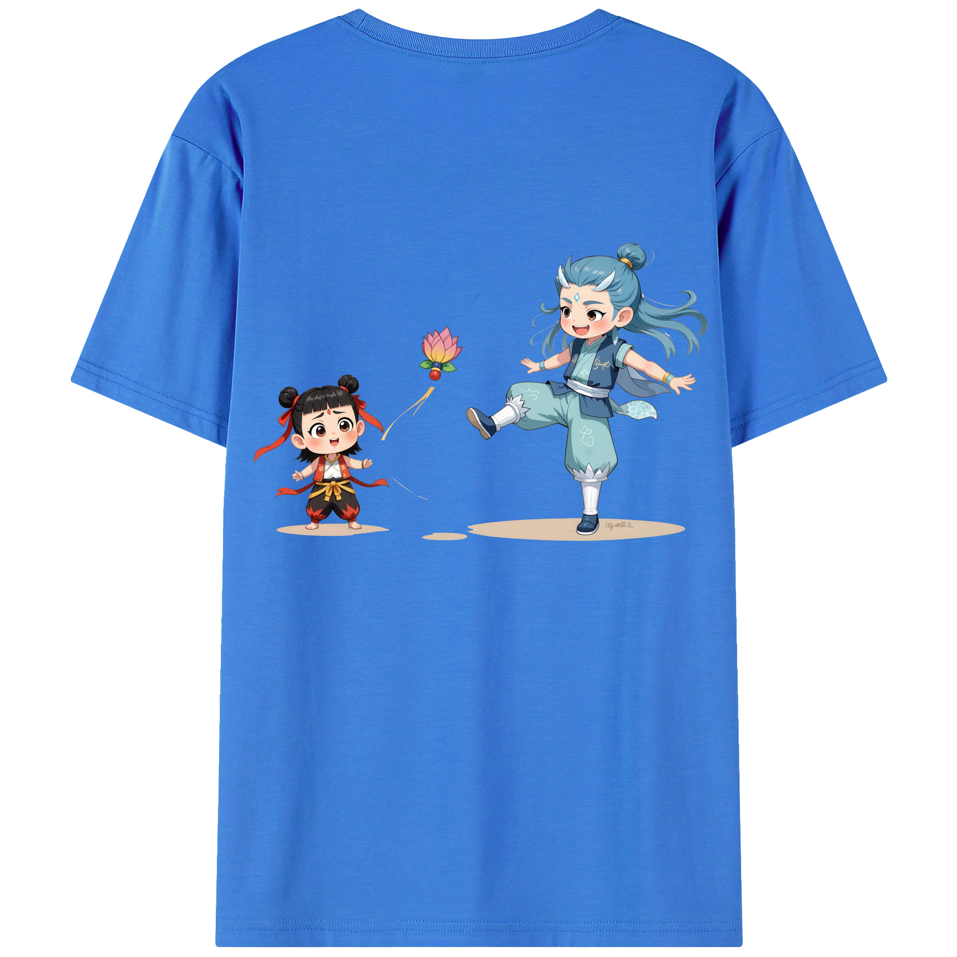 （画像用） Ne Zha 2 ナタ 魔童の大暴れ 綿100％ メンズ半袖Tシャツ（バックプリント） 通気性