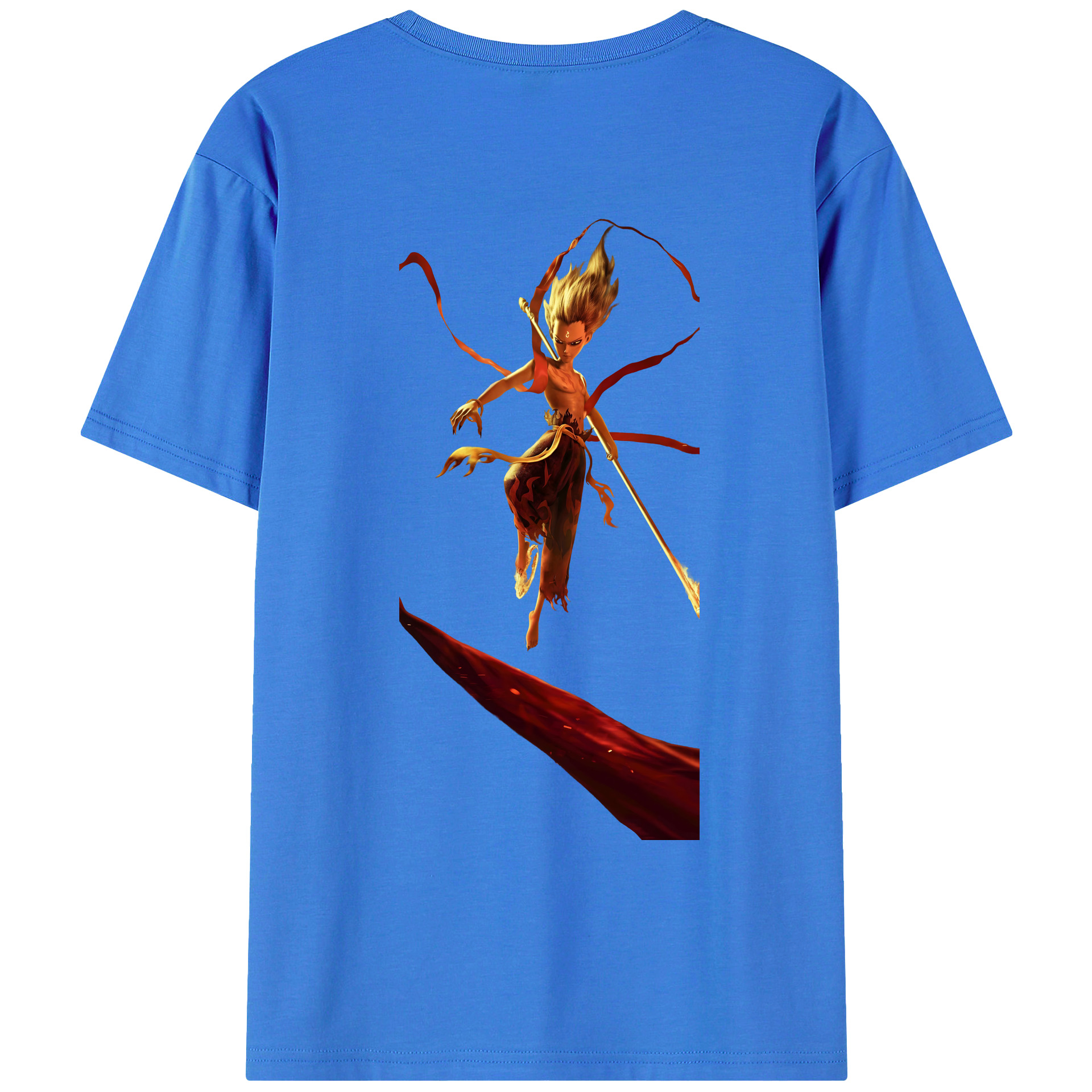 （画像用） Ne Zha 2 ナタ 魔童の大暴れ 綿100％ メンズ半袖Tシャツ（バックプリント） 通気性
