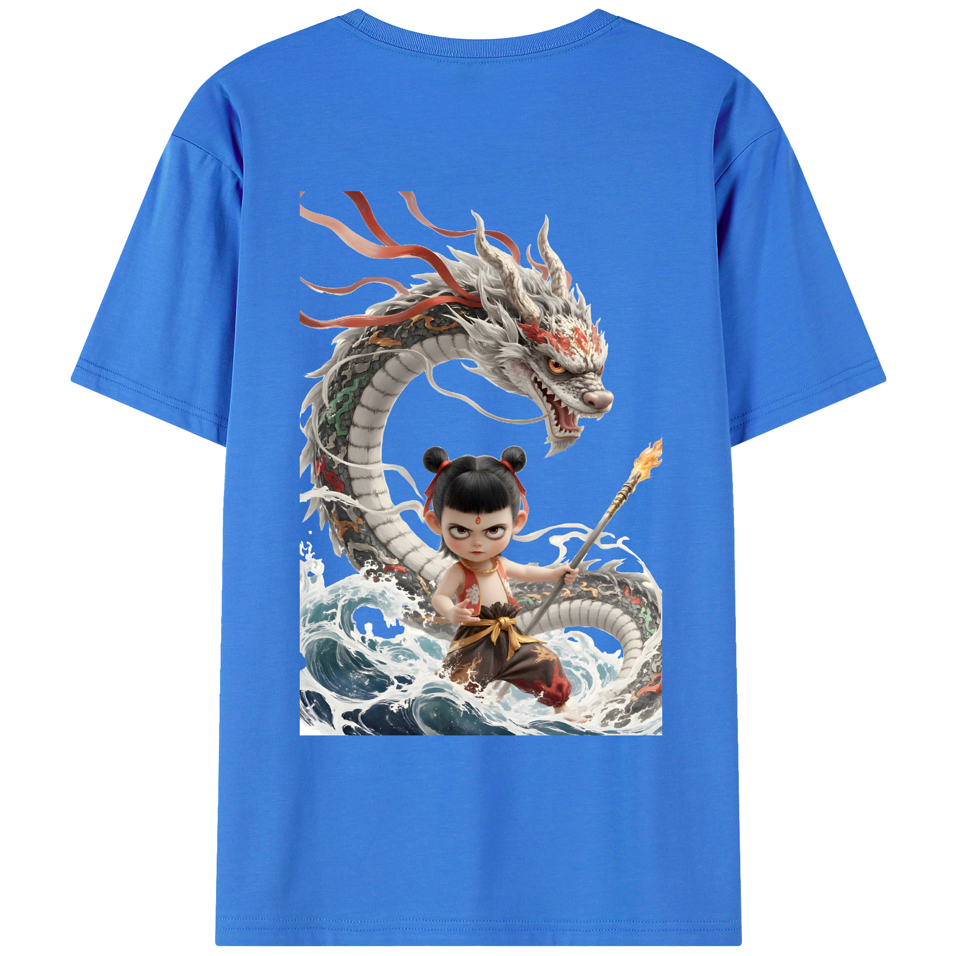 （画像用） Ne Zha 2 ナタ 魔童の大暴れ 綿100％ メンズ半袖Tシャツ（バックプリント） 通気性