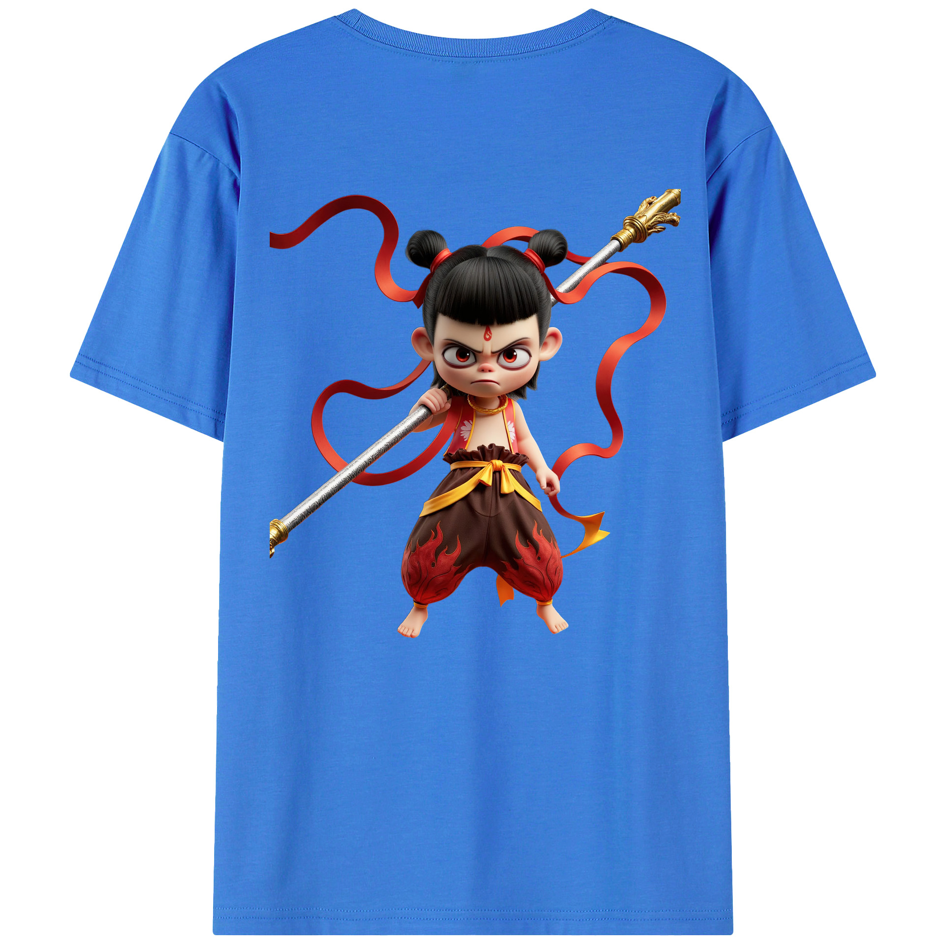 （画像用） Ne Zha 2 ナタ 魔童の大暴れ 綿100％ メンズ半袖Tシャツ（バックプリント） 通気性
