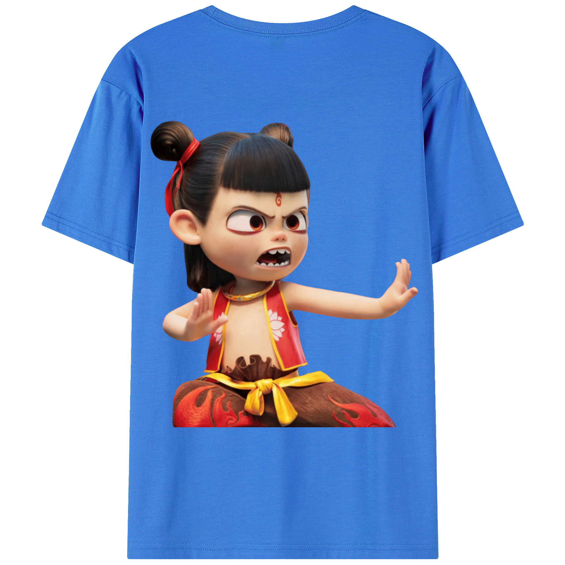 （画像用） Ne Zha 2 ナタ 魔童の大暴れ 綿100％ メンズ半袖Tシャツ（バックプリント） 通気性