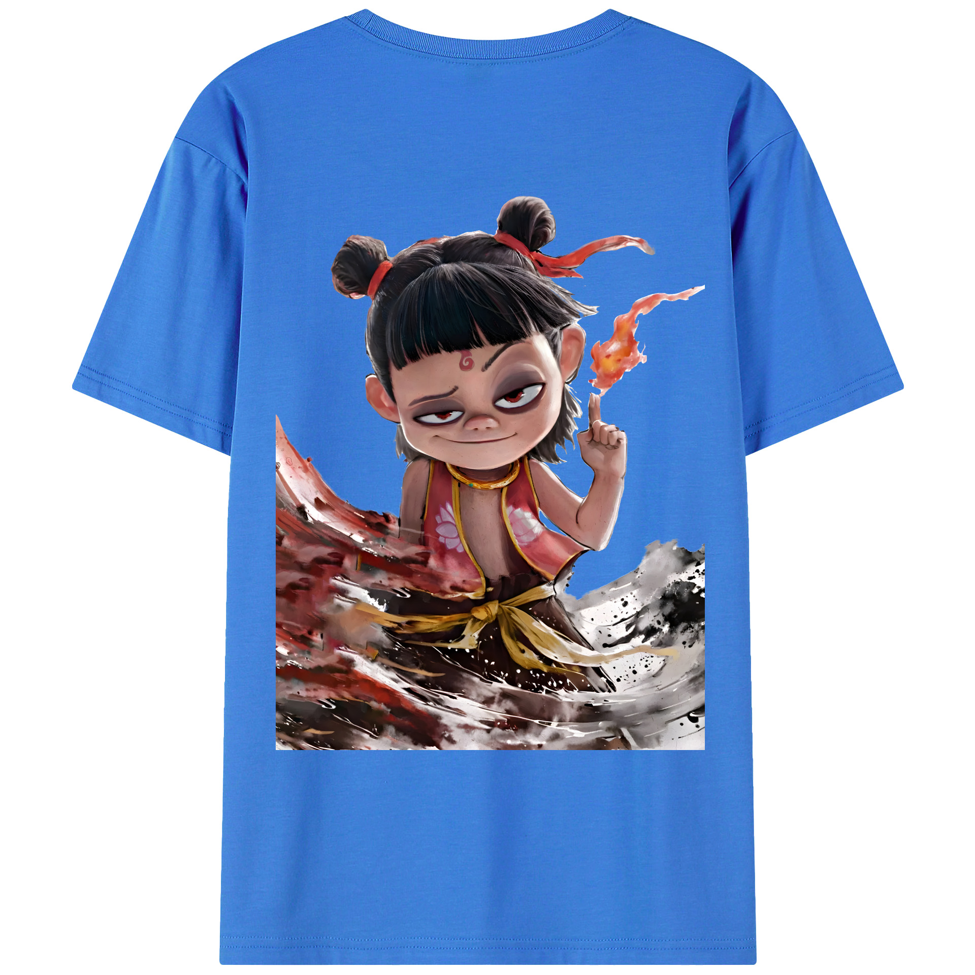 （画像用） Ne Zha 2 ナタ 魔童の大暴れ 綿100％ メンズ半袖Tシャツ（バックプリント） 通気性