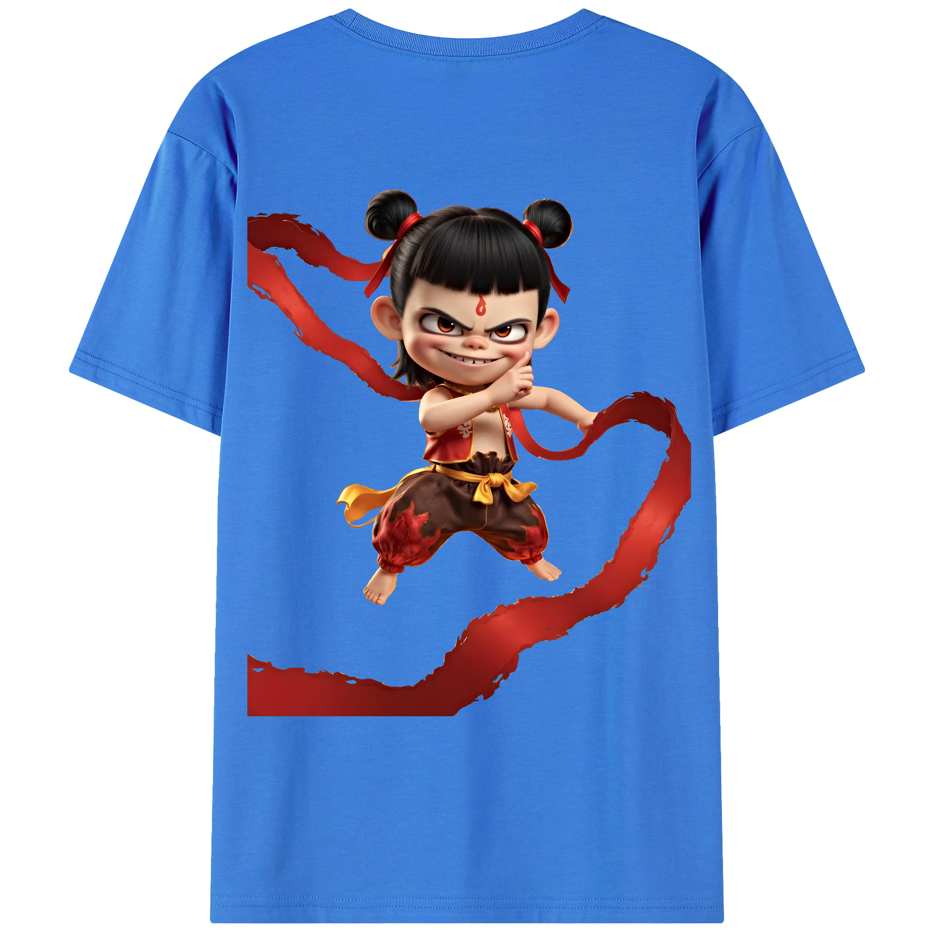 （画像用） Ne Zha 2 ナタ 魔童の大暴れ 綿100％ メンズ半袖Tシャツ（バックプリント） 通気性