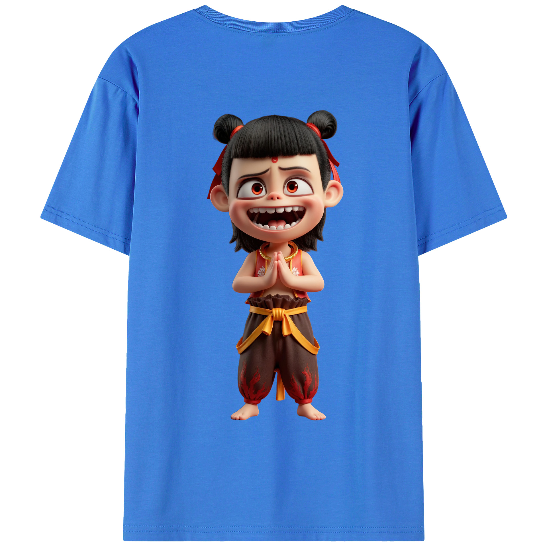 （画像用） Ne Zha 2 ナタ 魔童の大暴れ 綿100％ メンズ半袖Tシャツ（バックプリント） 通気性