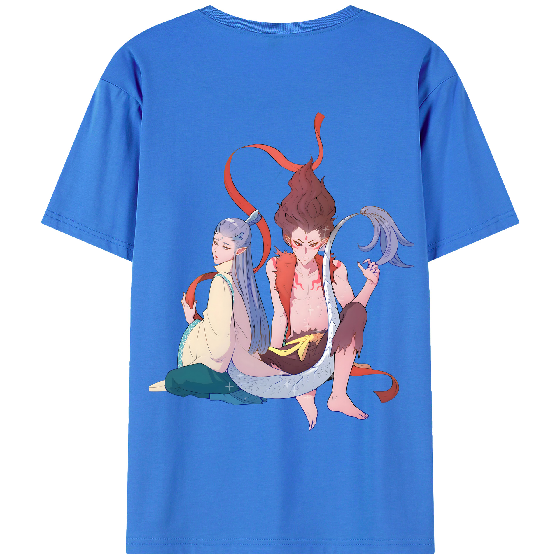 （画像用） Ne Zha 2 ナタ 魔童の大暴れ 綿100％ メンズ半袖Tシャツ（バックプリント） 通気性