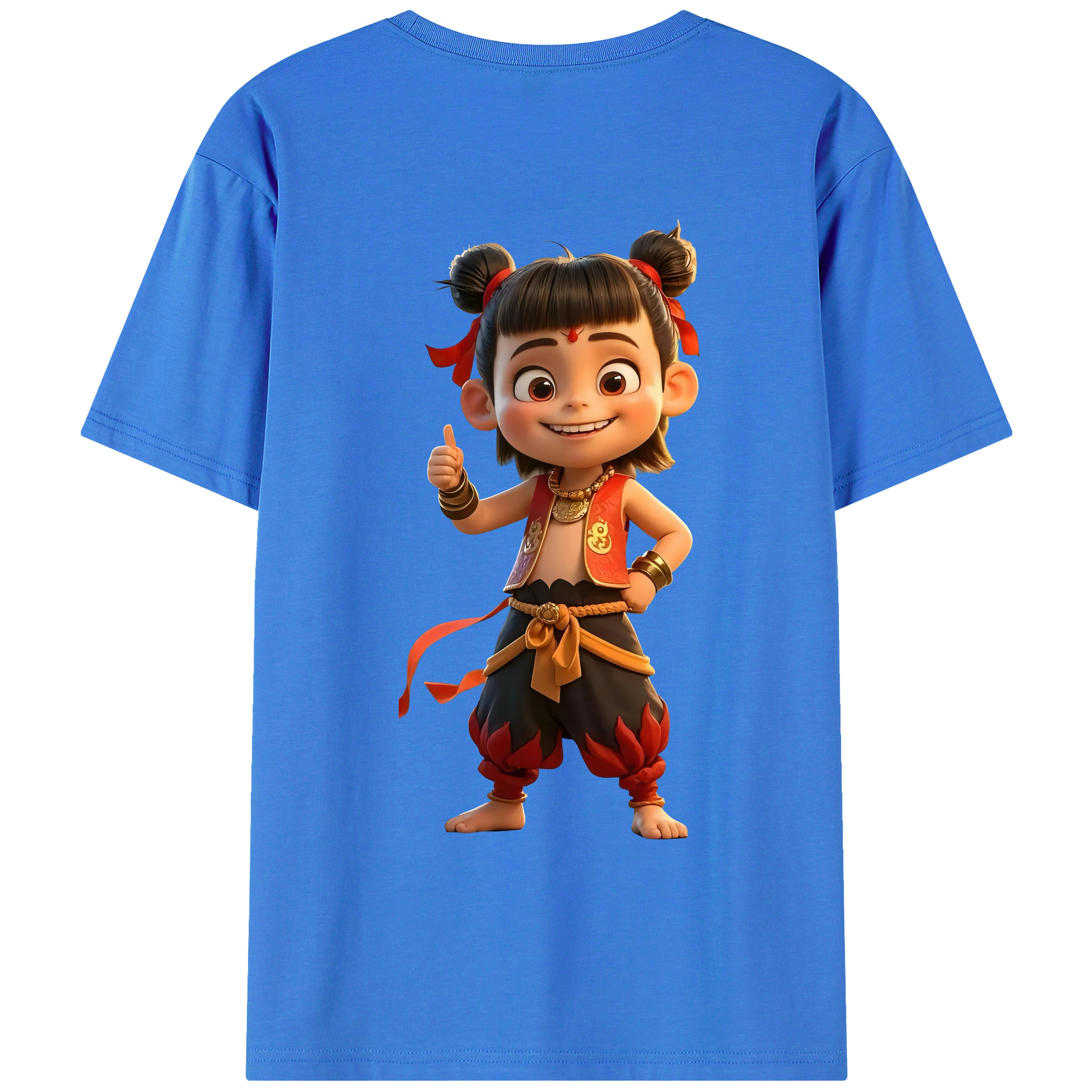 （画像用） Ne Zha 2 ナタ 魔童の大暴れ 綿100％ メンズ半袖Tシャツ（バックプリント） 通気性