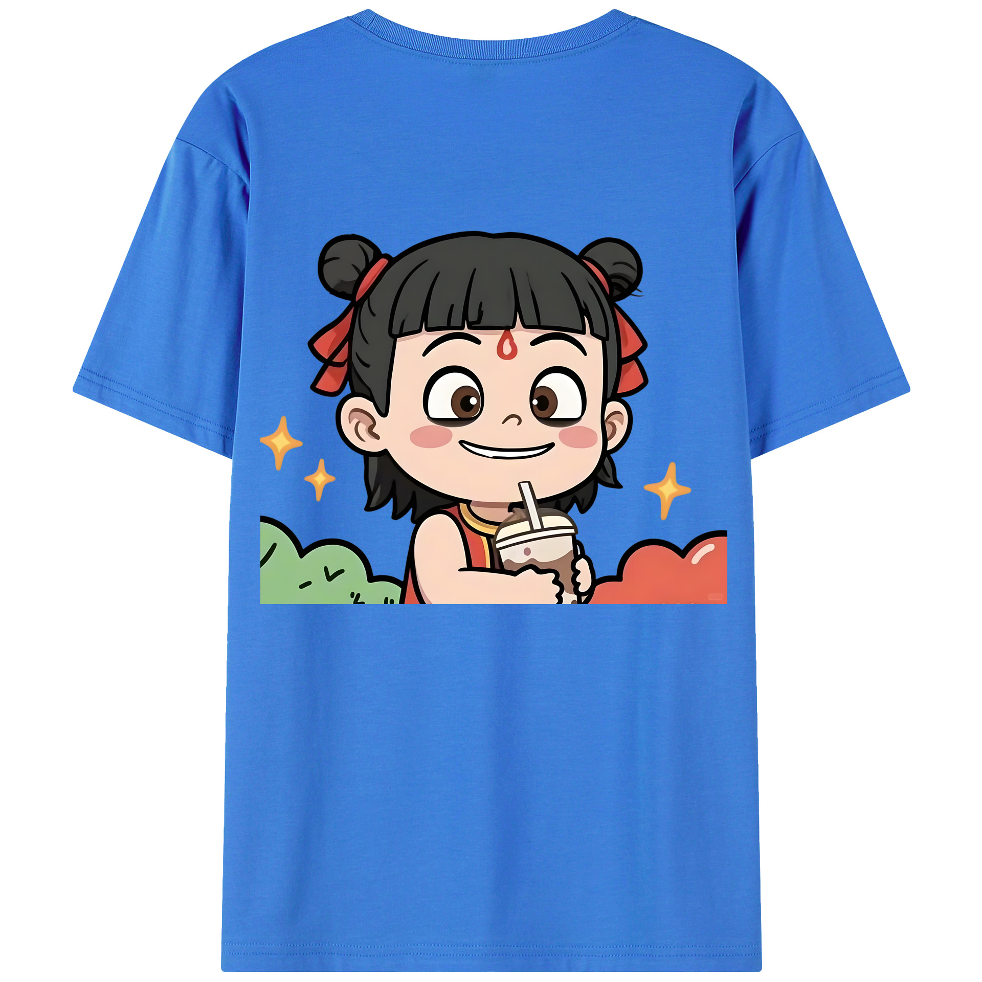 （画像用） Ne Zha 2 ナタ 魔童の大暴れ 綿100％ メンズ半袖Tシャツ（バックプリント） 通気性