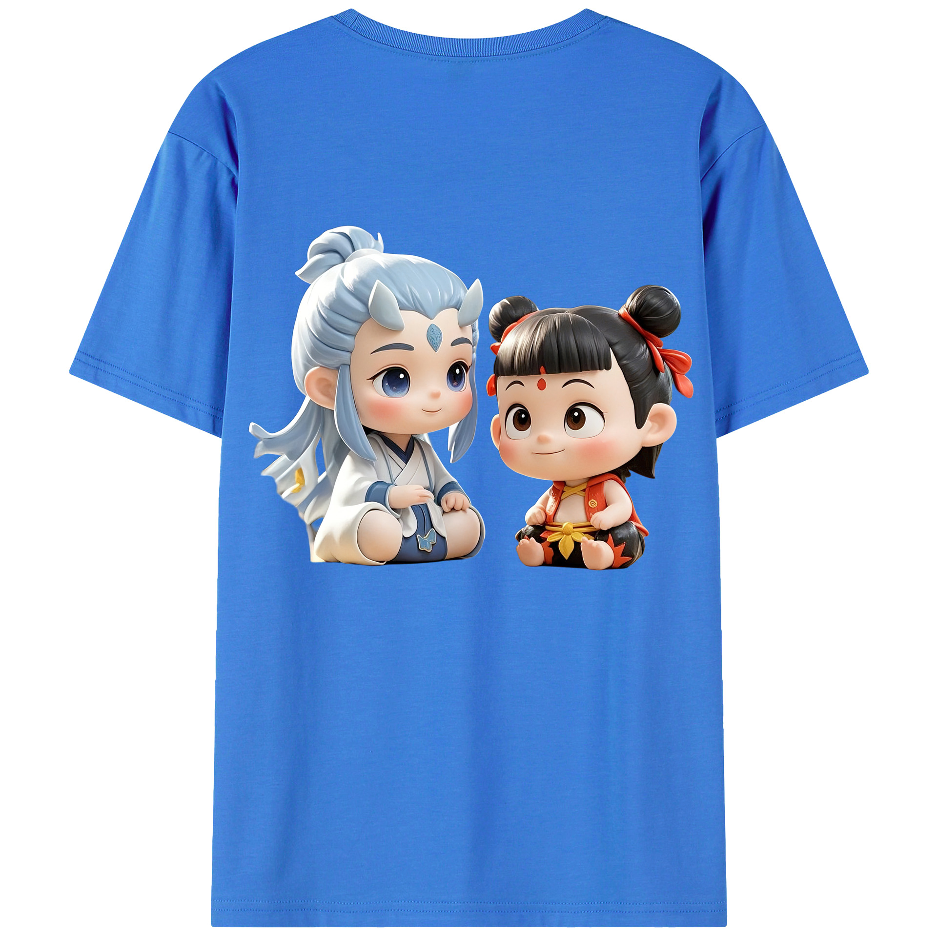 （画像用） Ne Zha 2 ナタ 魔童の大暴れ 綿100％ メンズ半袖Tシャツ（バックプリント） 通気性