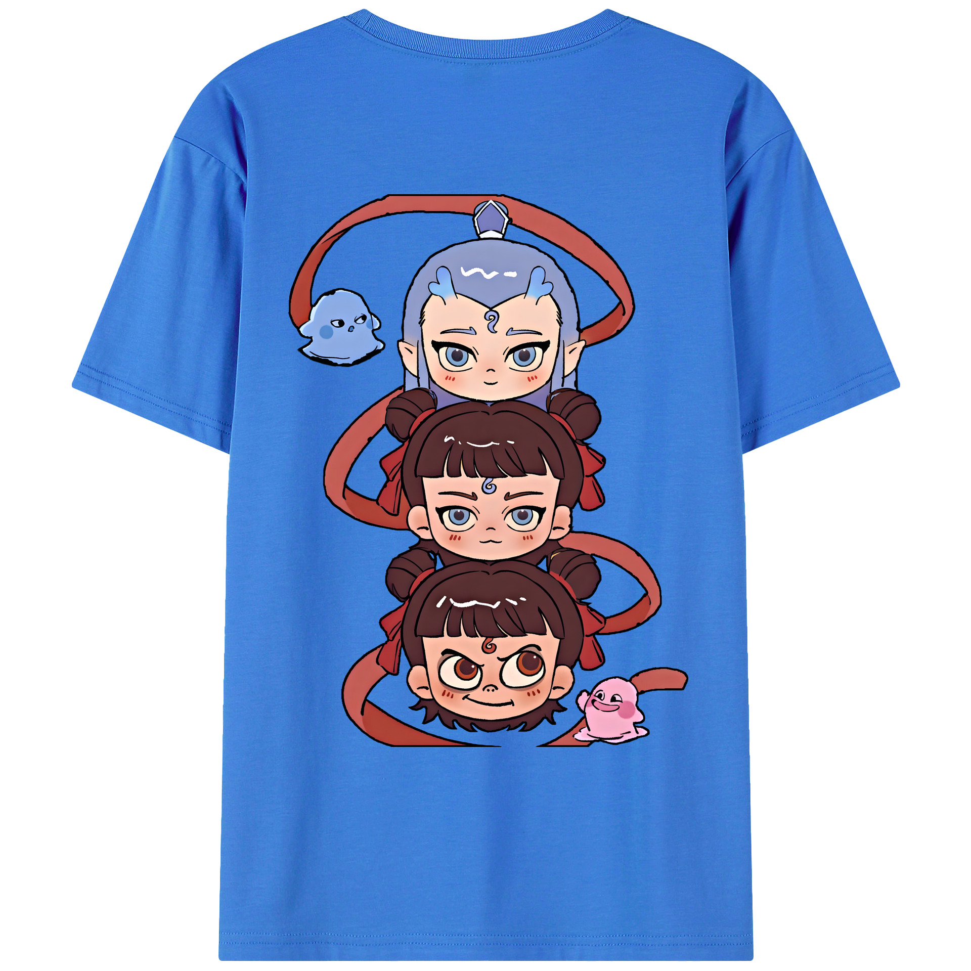 （画像用） Ne Zha 2 ナタ 魔童の大暴れ 綿100％ メンズ半袖Tシャツ（バックプリント） 通気性