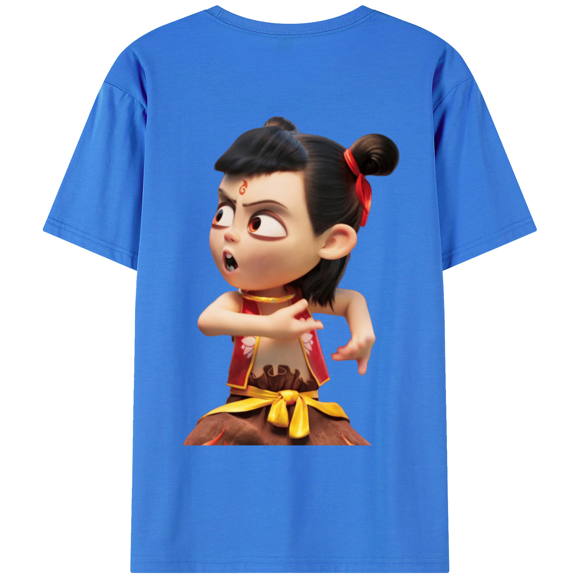 （画像用） Ne Zha 2 ナタ 魔童の大暴れ 綿100％ メンズ半袖Tシャツ（バックプリント） 通気性