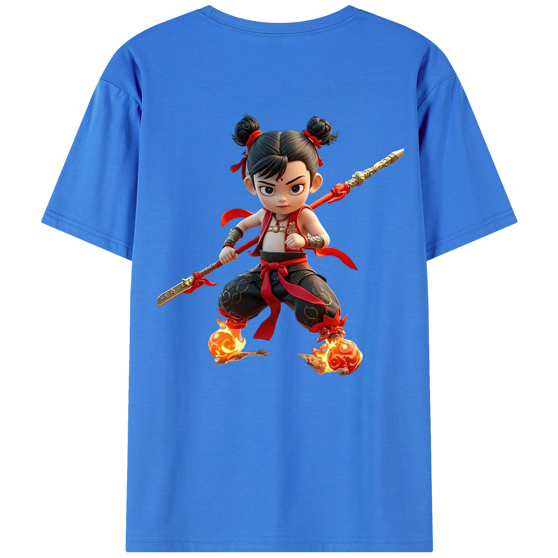 （画像用） Ne Zha 2 ナタ 魔童の大暴れ 綿100％ メンズ半袖Tシャツ（バックプリント） 通気性