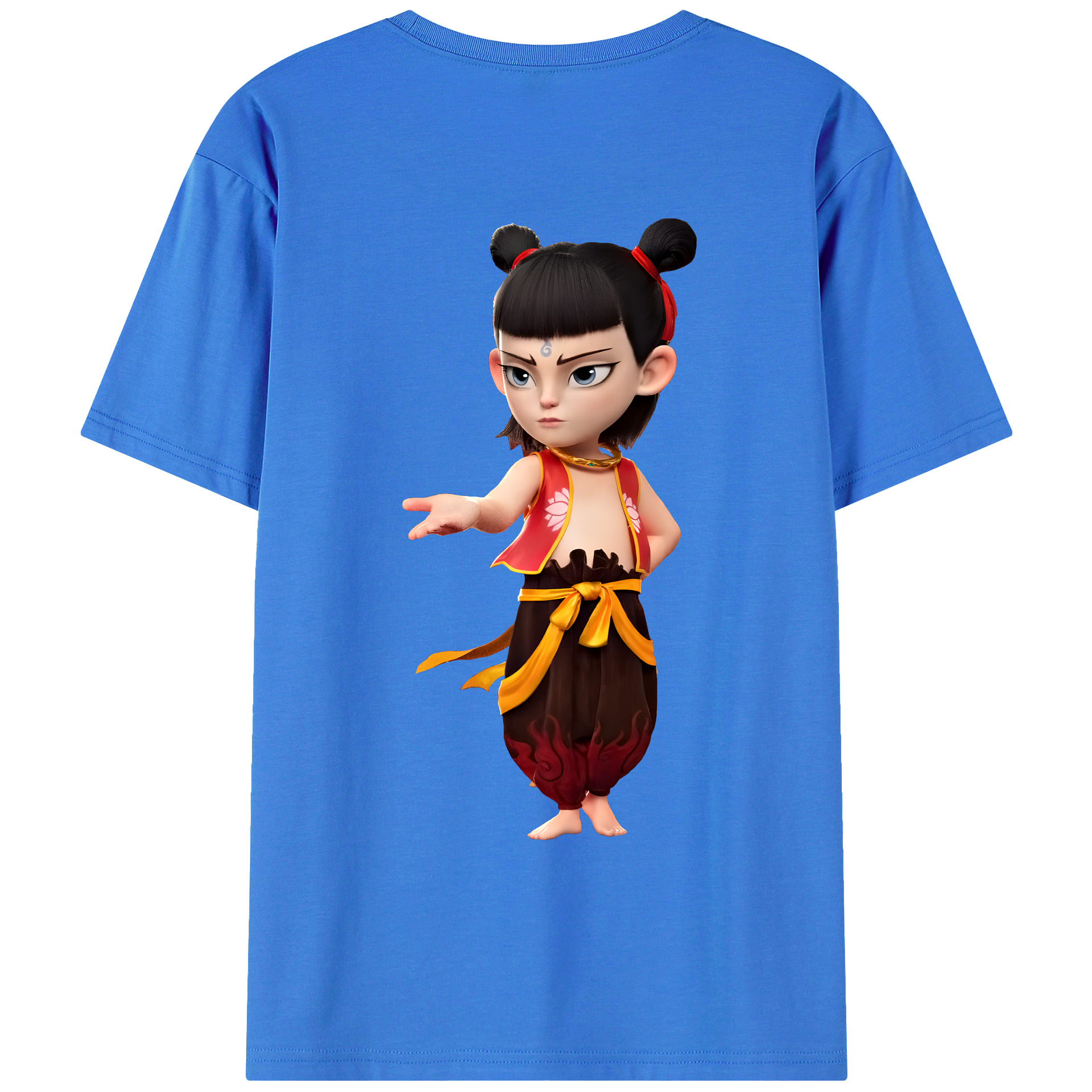 （画像用） Ne Zha 2 ナタ 魔童の大暴れ 綿100％ メンズ半袖Tシャツ（バックプリント） 通気性