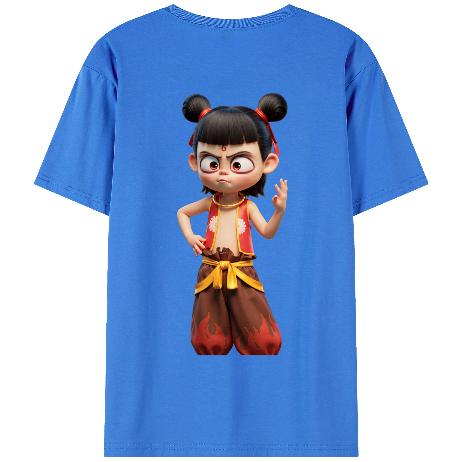 （画像用） Ne Zha 2 ナタ 魔童の大暴れ 綿100％ メンズ半袖Tシャツ（バックプリント） 通気性