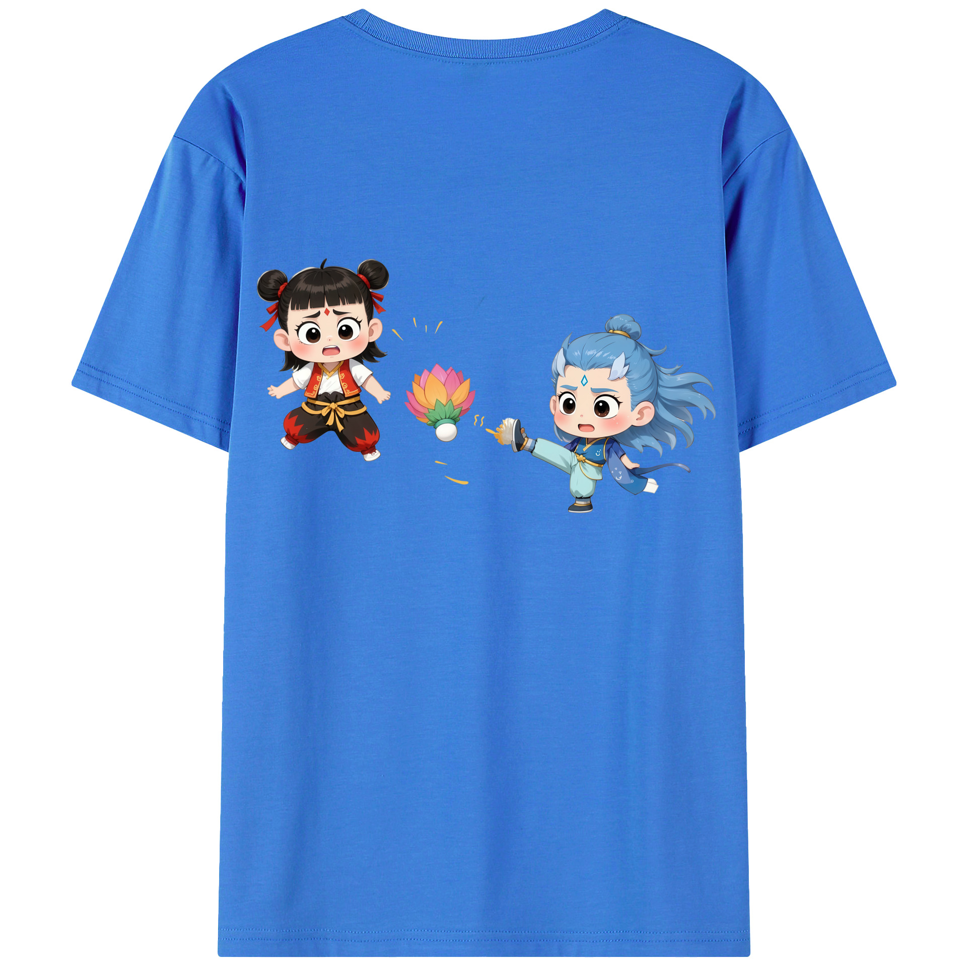 （画像用） Ne Zha 2 ナタ 魔童の大暴れ 綿100％ メンズ半袖Tシャツ（バックプリント） 通気性