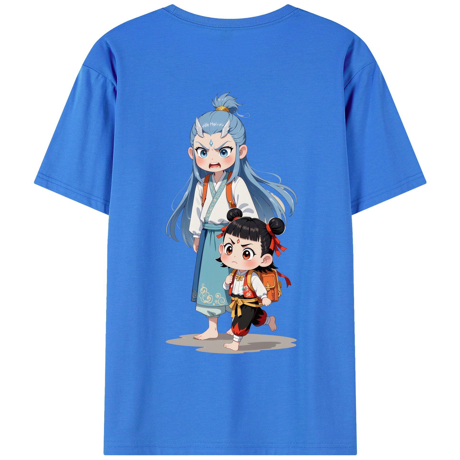 （画像用） Ne Zha 2 ナタ 魔童の大暴れ 綿100％ メンズ半袖Tシャツ（バックプリント） 通気性