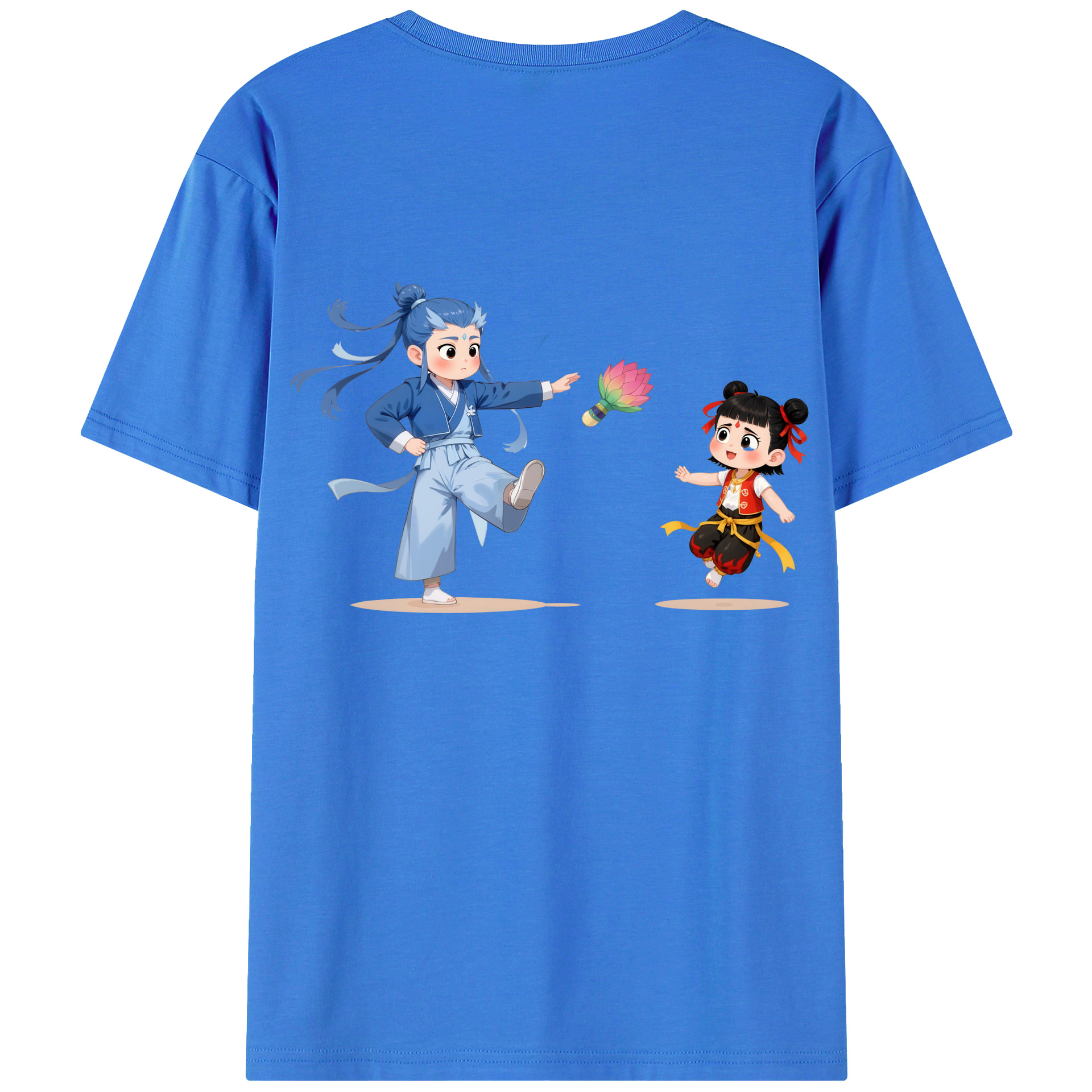 （画像用） Ne Zha 2 ナタ 魔童の大暴れ 綿100％ メンズ半袖Tシャツ（バックプリント） 通気性
