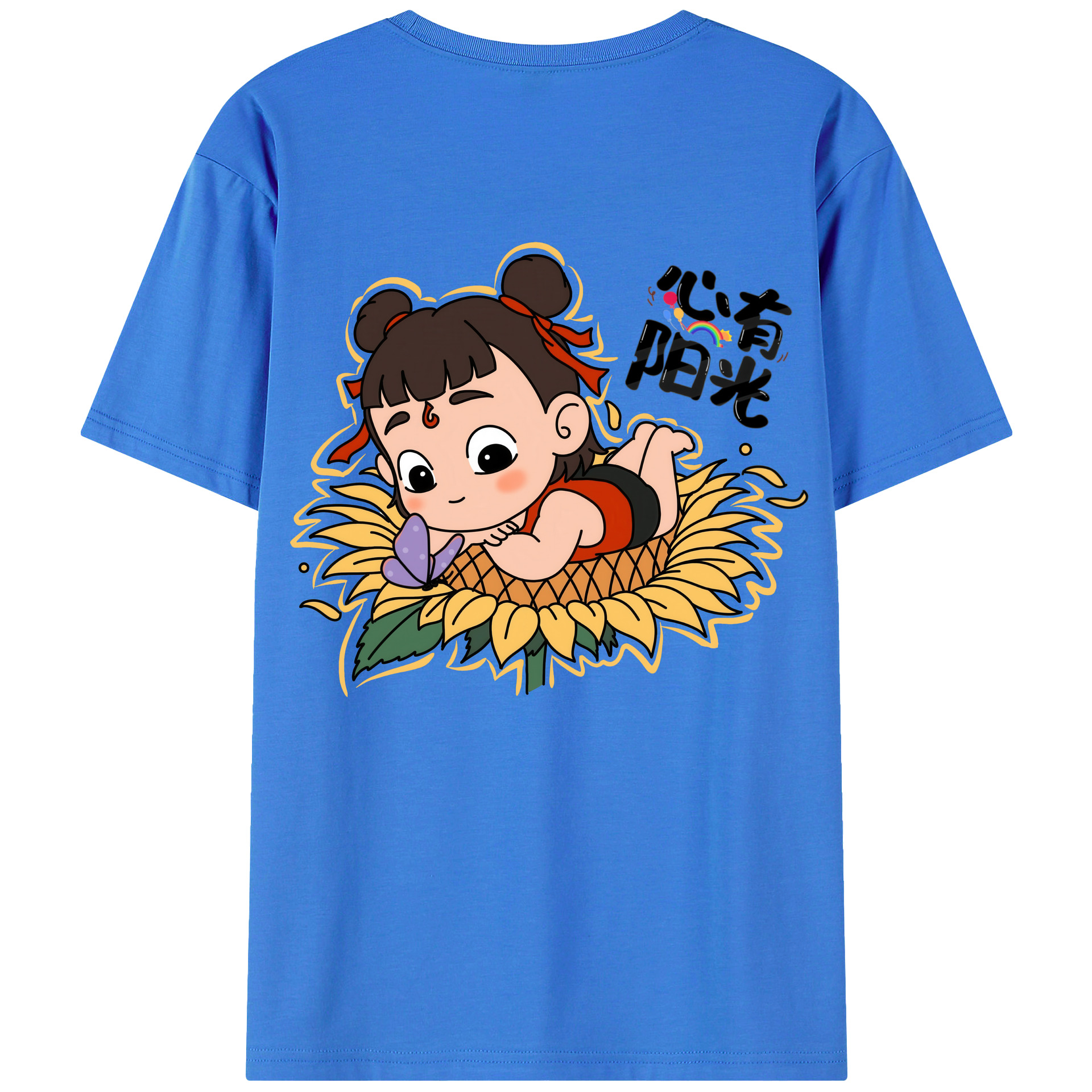 （画像用） Ne Zha 2 ナタ 魔童の大暴れ 綿100％ メンズ半袖Tシャツ（バックプリント） 通気性