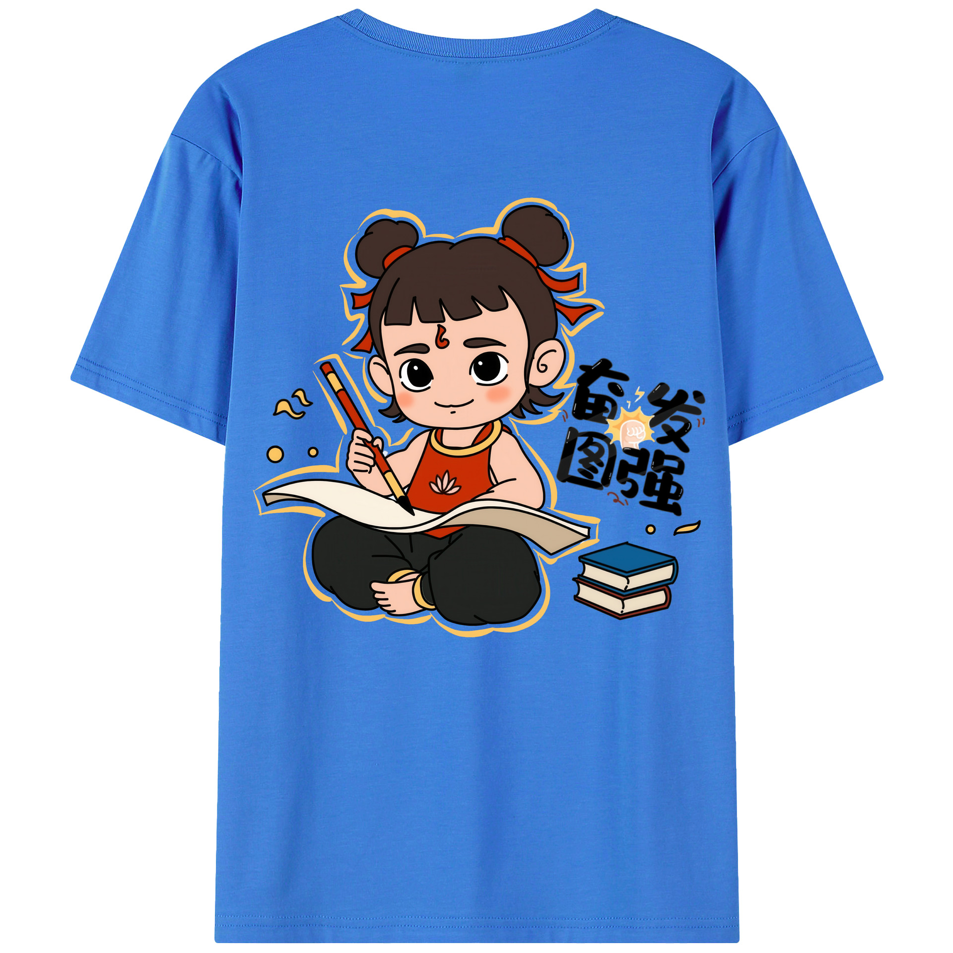 （画像用） Ne Zha 2 ナタ 魔童の大暴れ 綿100％ メンズ半袖Tシャツ（バックプリント） 通気性