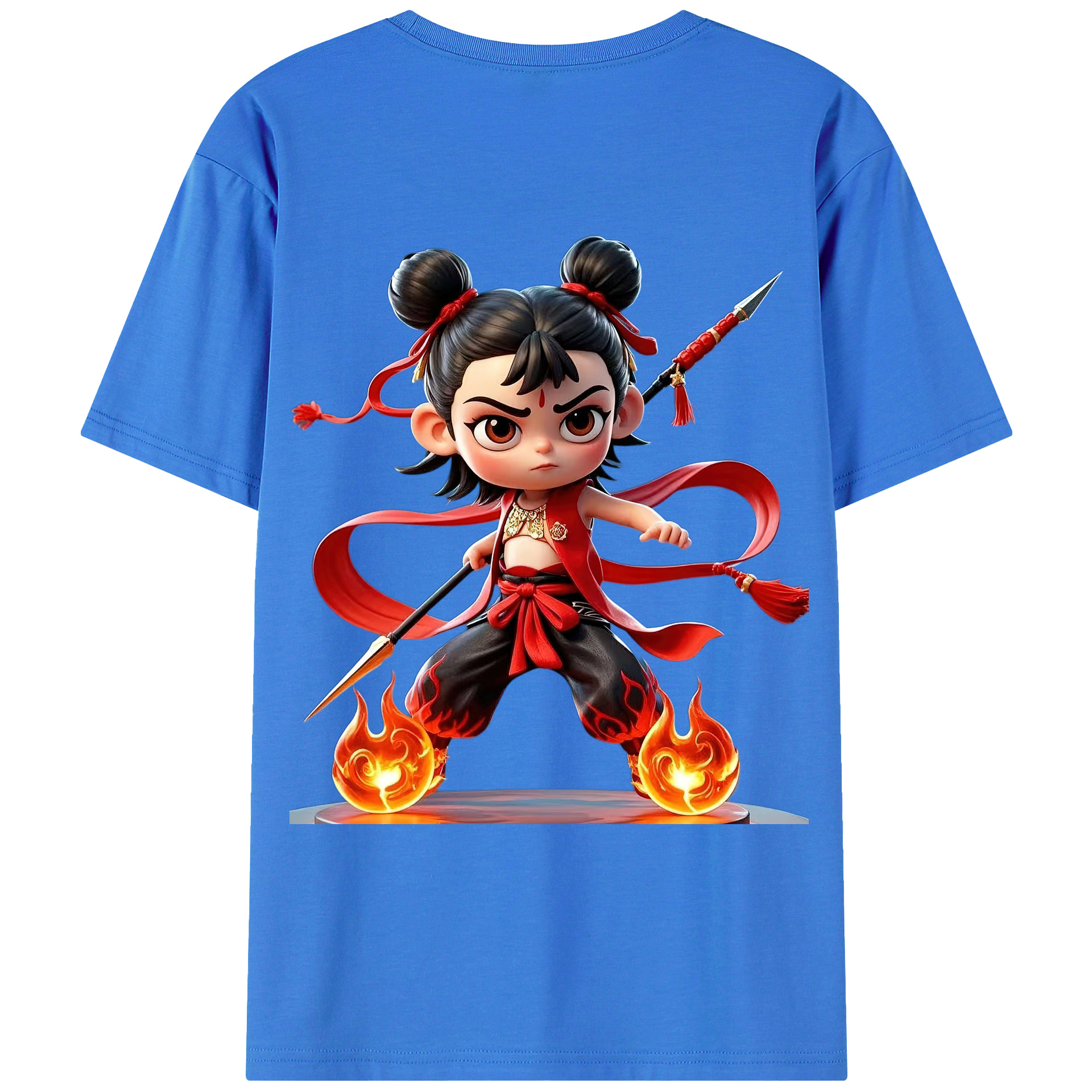 （画像用） Ne Zha 2 ナタ 魔童の大暴れ 綿100％ メンズ半袖Tシャツ（バックプリント） 通気性