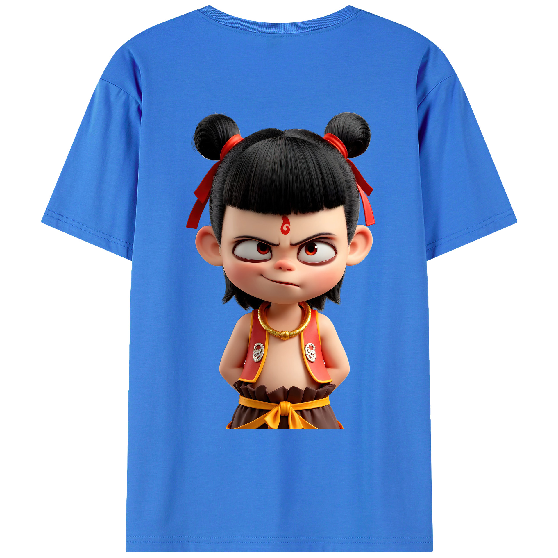 （画像用） Ne Zha 2 ナタ 魔童の大暴れ 綿100％ メンズ半袖Tシャツ（バックプリント） 通気性