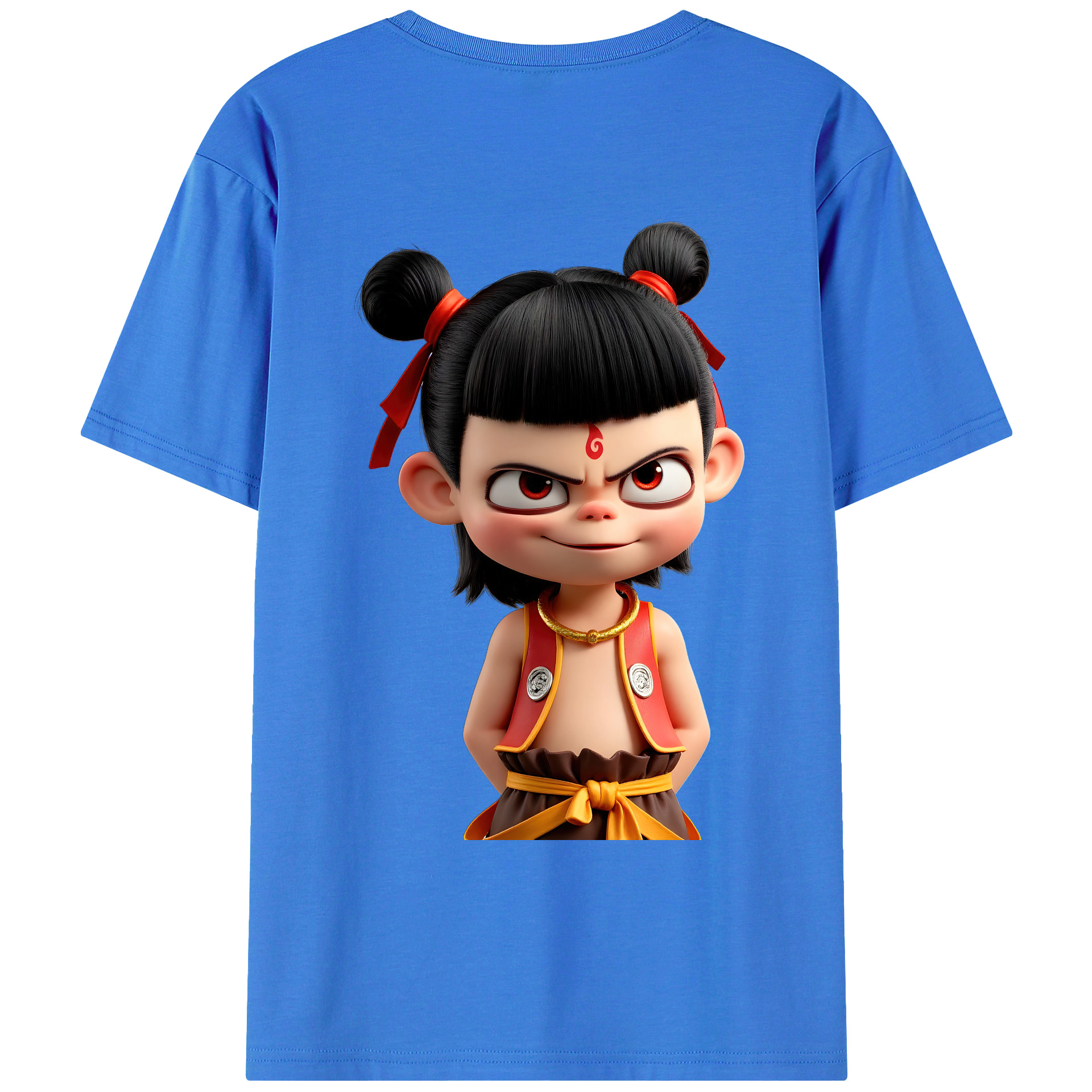 （画像用） Ne Zha 2 ナタ 魔童の大暴れ 綿100％ メンズ半袖Tシャツ（バックプリント） 通気性