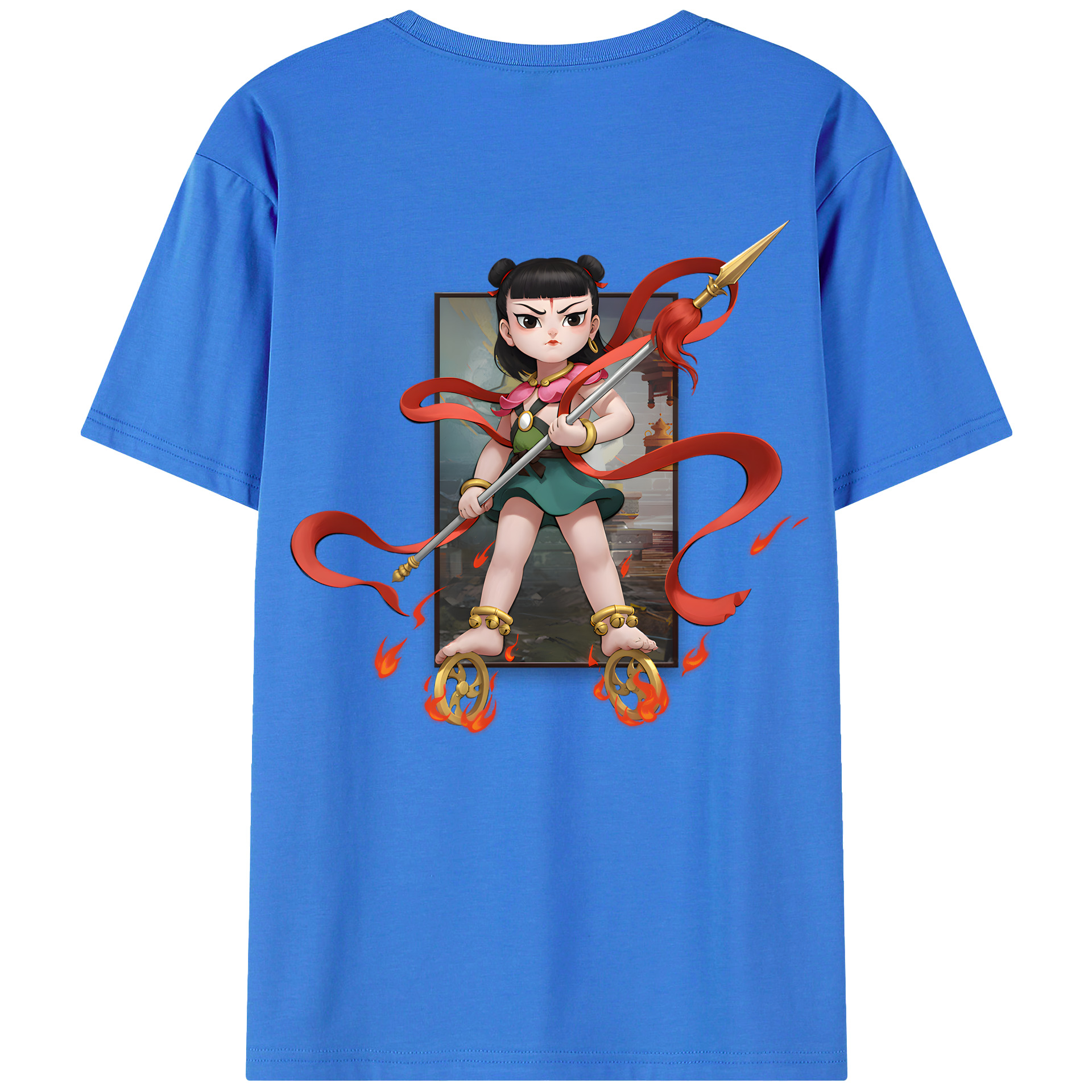 （画像用） Ne Zha 2 ナタ 魔童の大暴れ 綿100％ メンズ半袖Tシャツ（バックプリント） 通気性