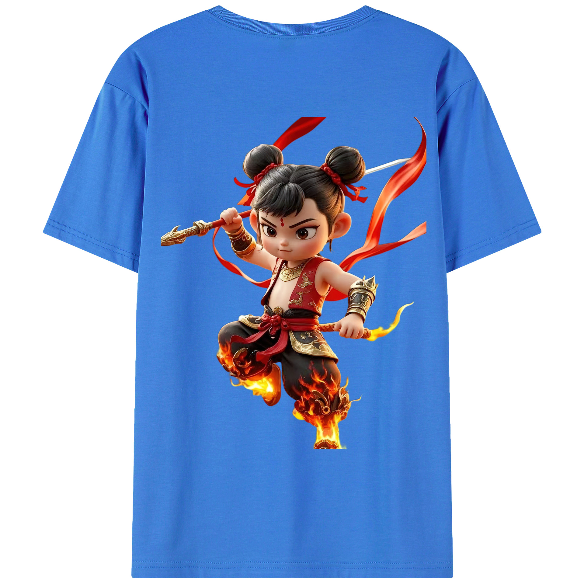 （画像用） Ne Zha 2 ナタ 魔童の大暴れ 綿100％ メンズ半袖Tシャツ（バックプリント） 通気性