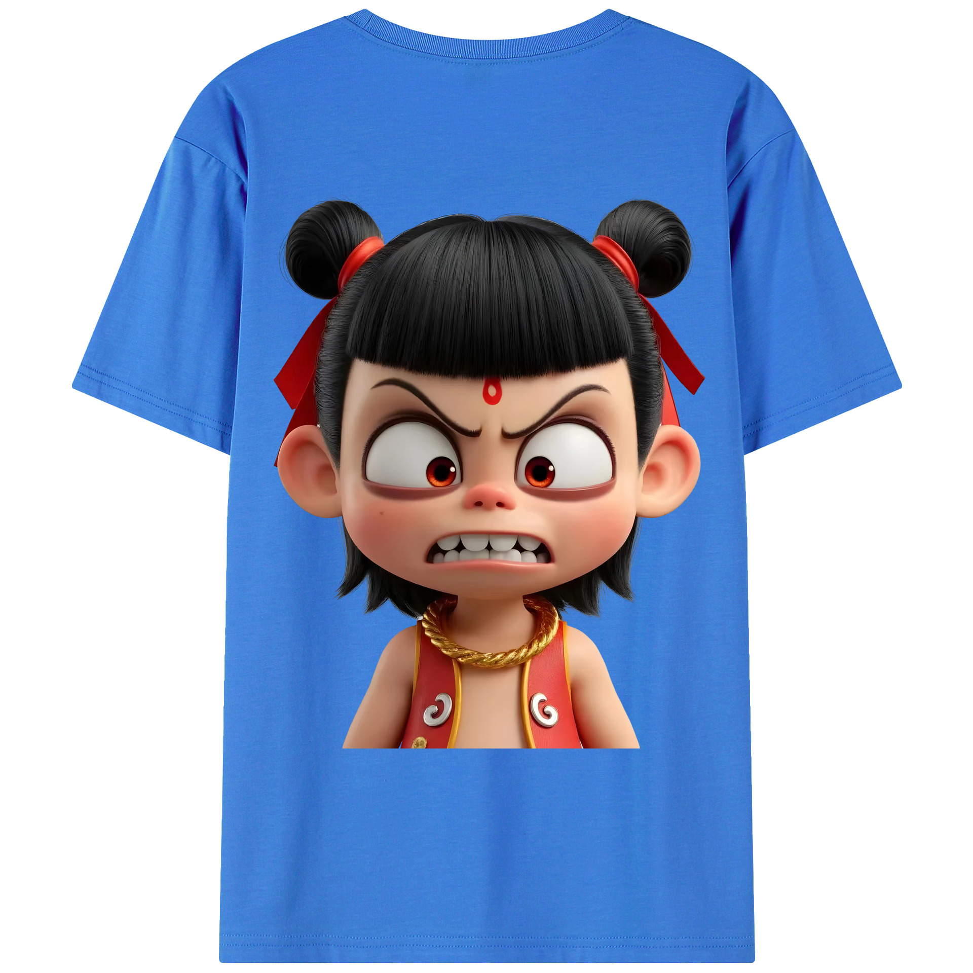 （画像用） Ne Zha 2 ナタ 魔童の大暴れ 綿100％ メンズ半袖Tシャツ（バックプリント） 通気性