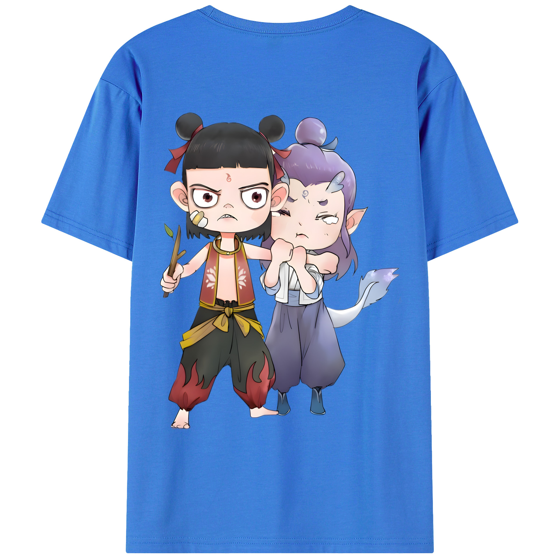 （画像用） Ne Zha 2 ナタ 魔童の大暴れ 綿100％ メンズ半袖Tシャツ（バックプリント） 通気性