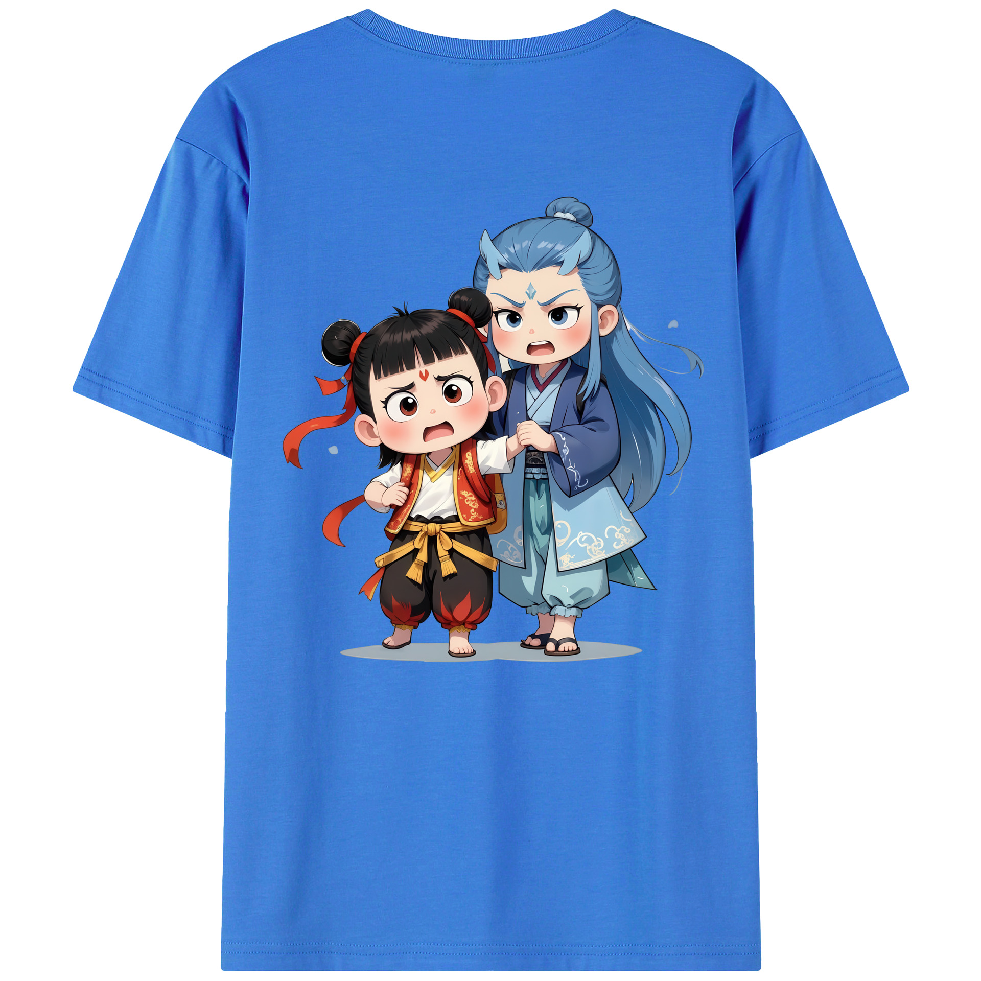 （画像用） Ne Zha 2 ナタ 魔童の大暴れ 綿100％ メンズ半袖Tシャツ（バックプリント） 通気性