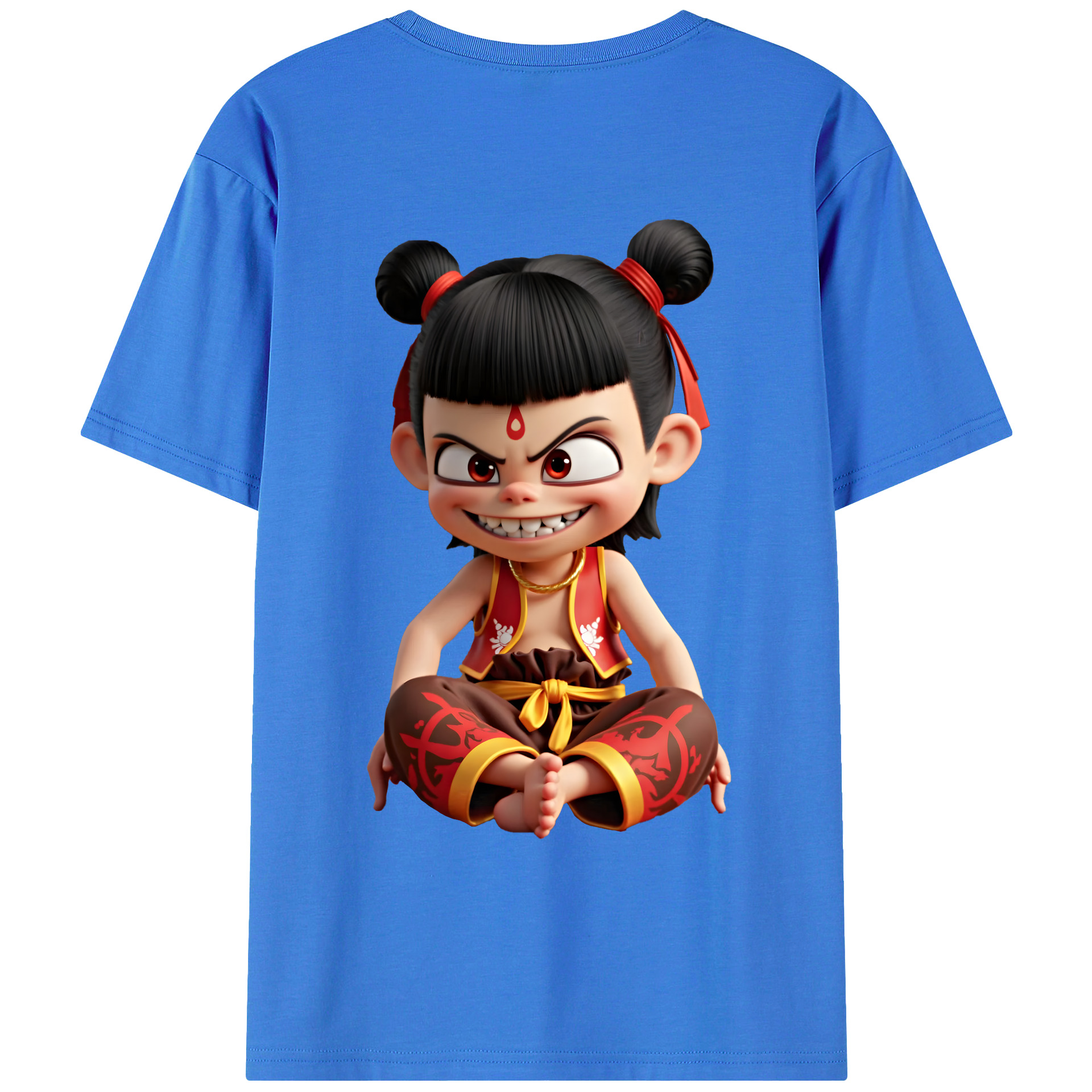 （画像用） Ne Zha 2 ナタ 魔童の大暴れ 綿100％ メンズ半袖Tシャツ（バックプリント） 通気性