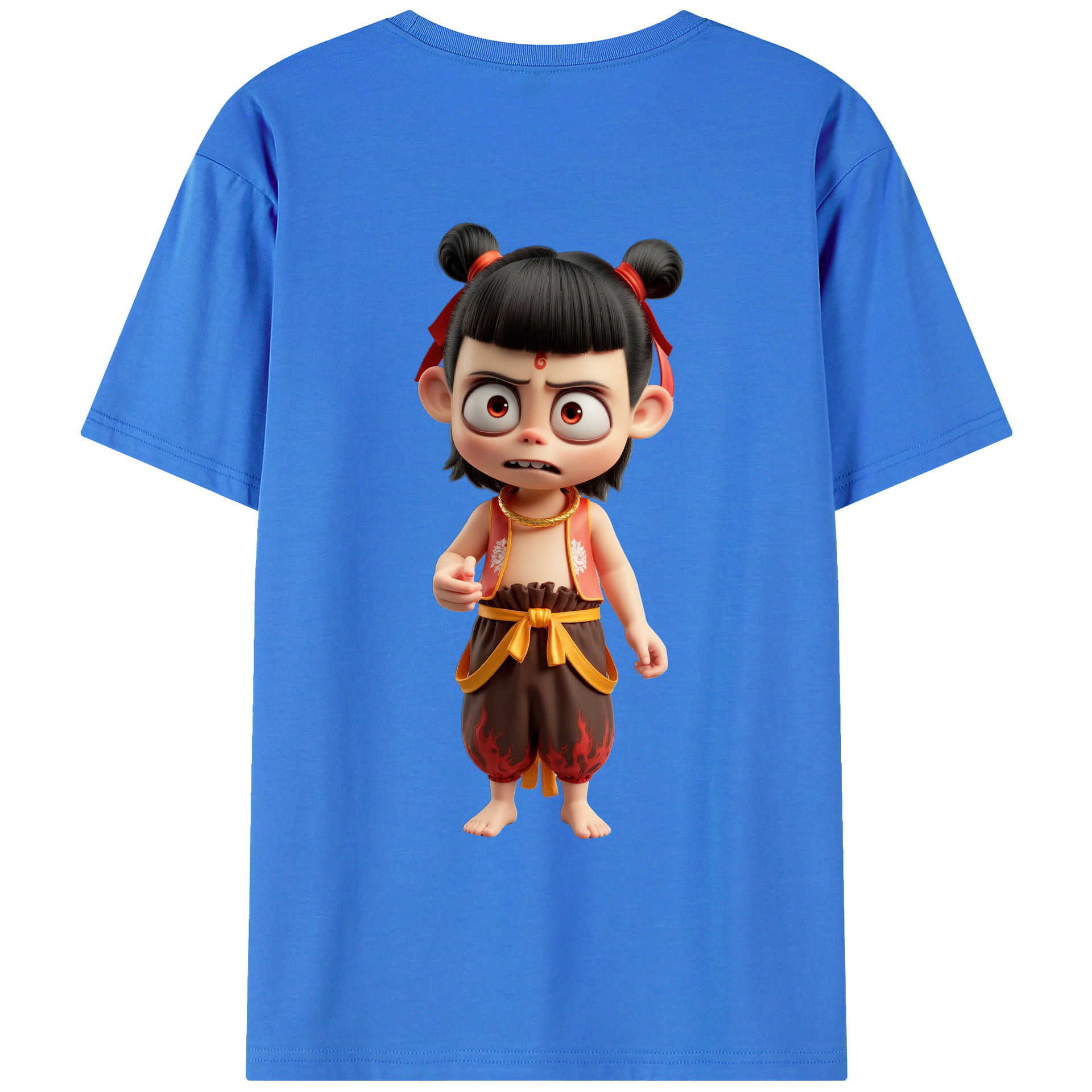 （画像用） Ne Zha 2 ナタ 魔童の大暴れ 綿100％ メンズ半袖Tシャツ（バックプリント） 通気性