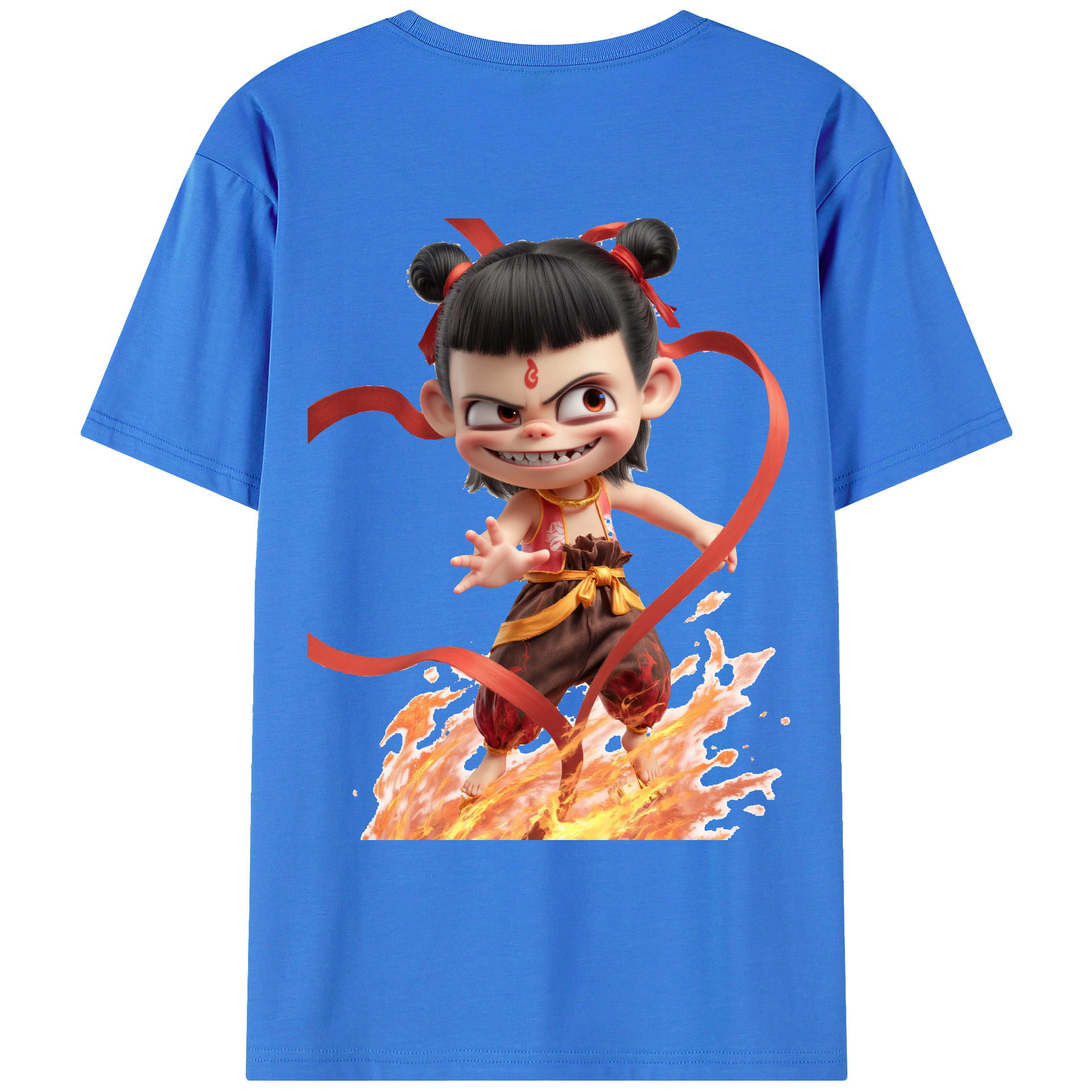 （画像用） Ne Zha 2 ナタ 魔童の大暴れ 綿100％ メンズ半袖Tシャツ（バックプリント） 通気性