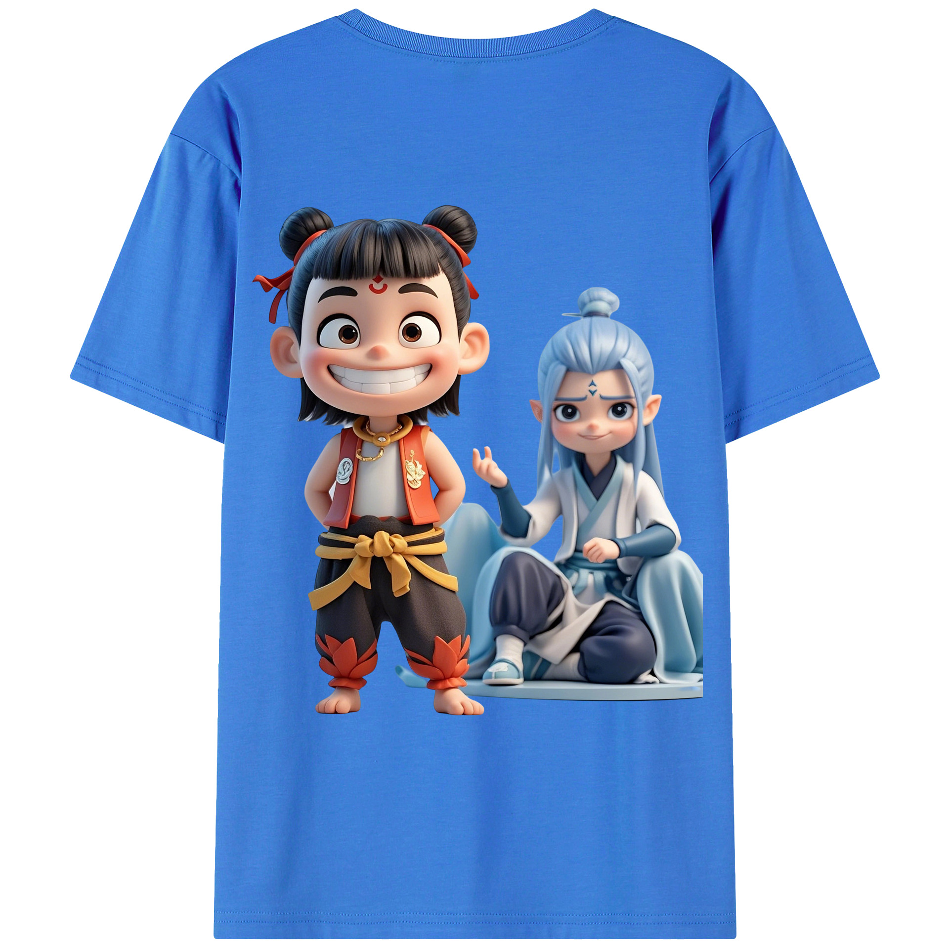 （画像用） Ne Zha 2 ナタ 魔童の大暴れ 綿100％ メンズ半袖Tシャツ（バックプリント） 通気性