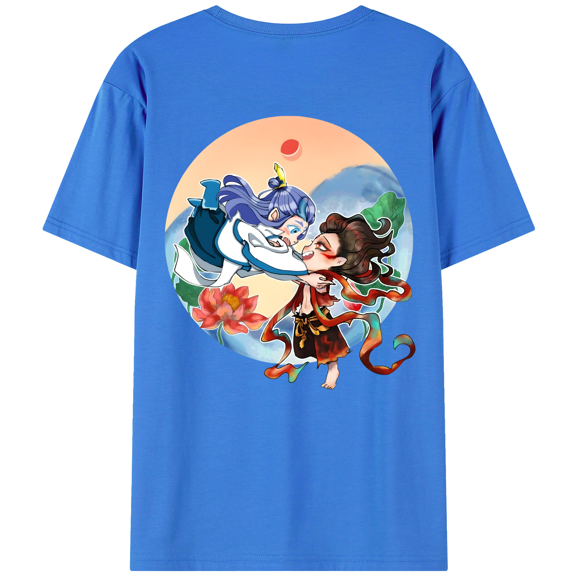 （画像用） Ne Zha 2 ナタ 魔童の大暴れ 綿100％ メンズ半袖Tシャツ（バックプリント） 通気性