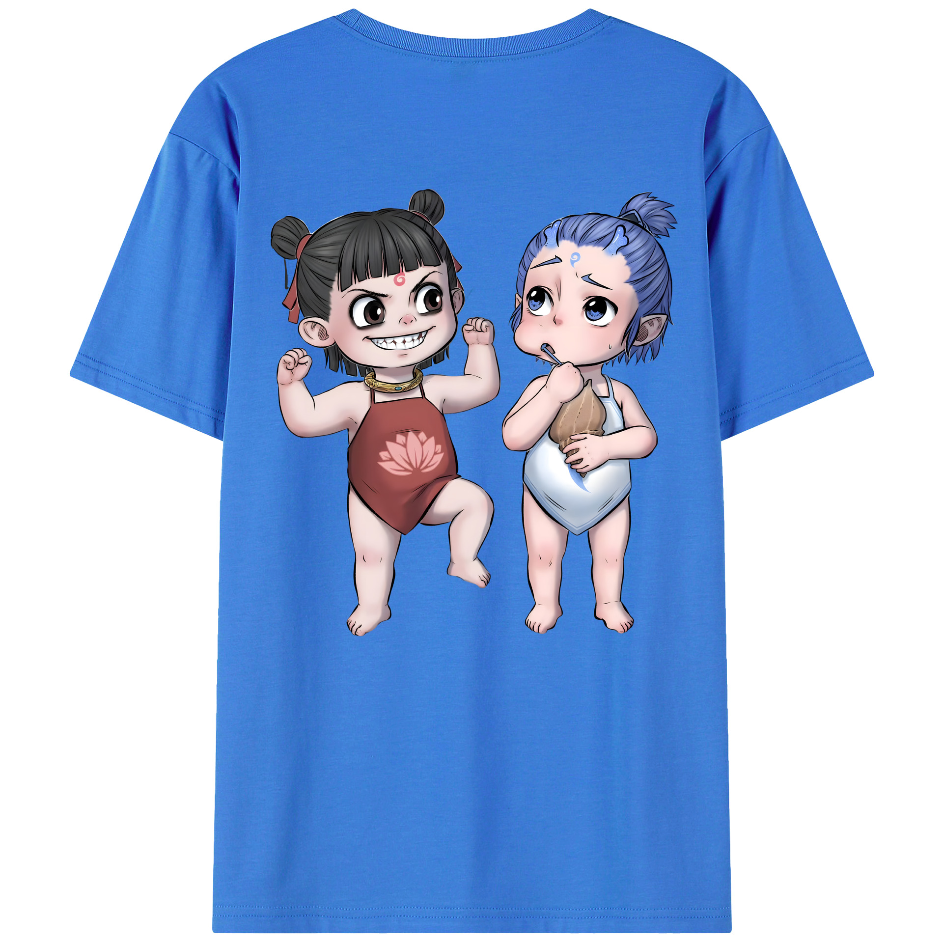 （画像用） Ne Zha 2 ナタ 魔童の大暴れ 綿100％ メンズ半袖Tシャツ（バックプリント） 通気性