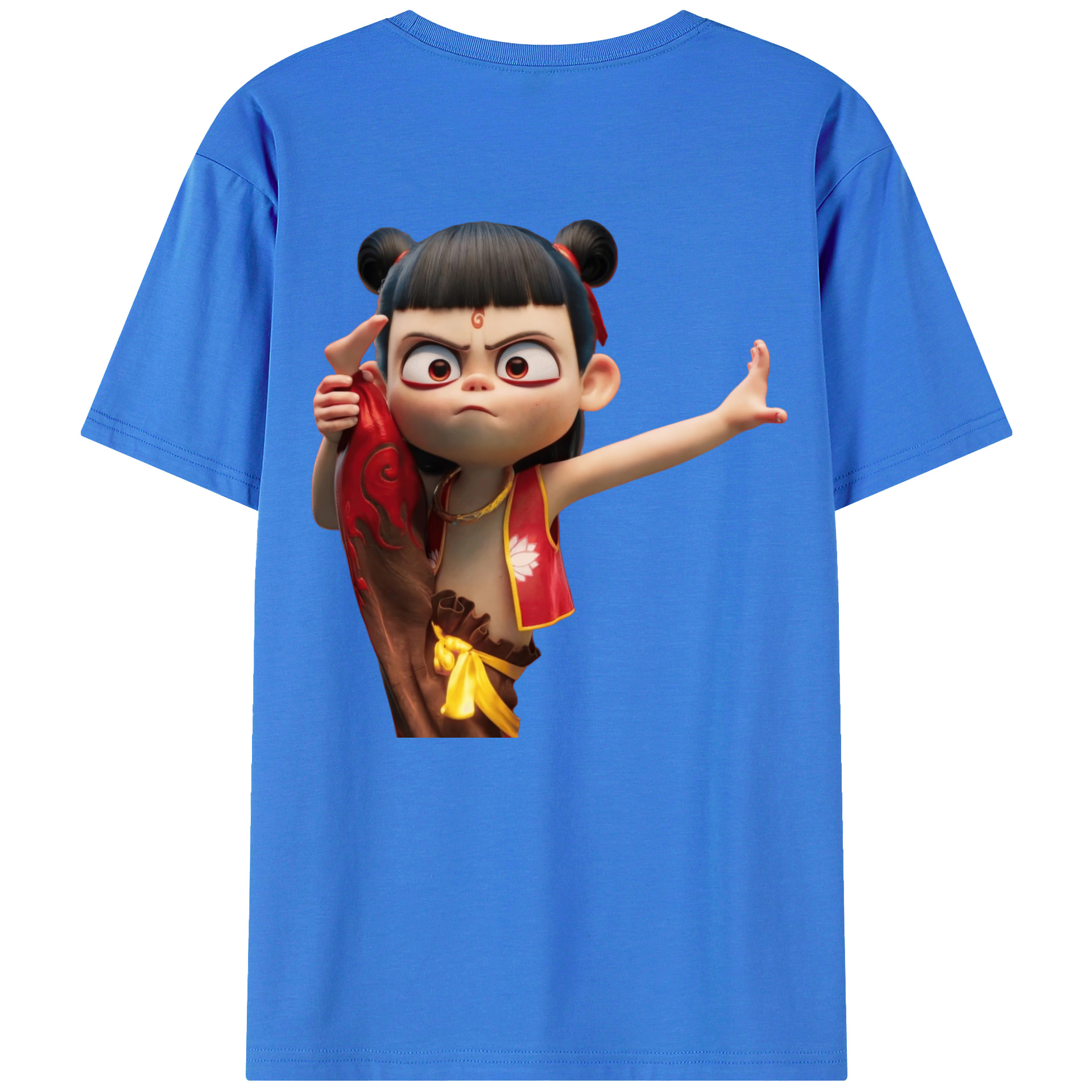 （画像用） Ne Zha 2 ナタ 魔童の大暴れ 綿100％ メンズ半袖Tシャツ（バックプリント） 通気性