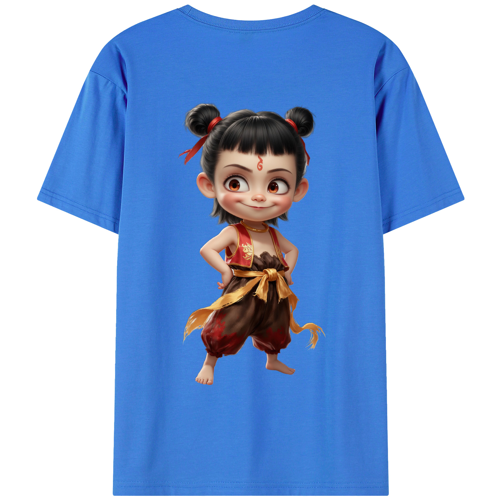 （画像用） Ne Zha 2 ナタ 魔童の大暴れ 綿100％ メンズ半袖Tシャツ（バックプリント） 通気性
