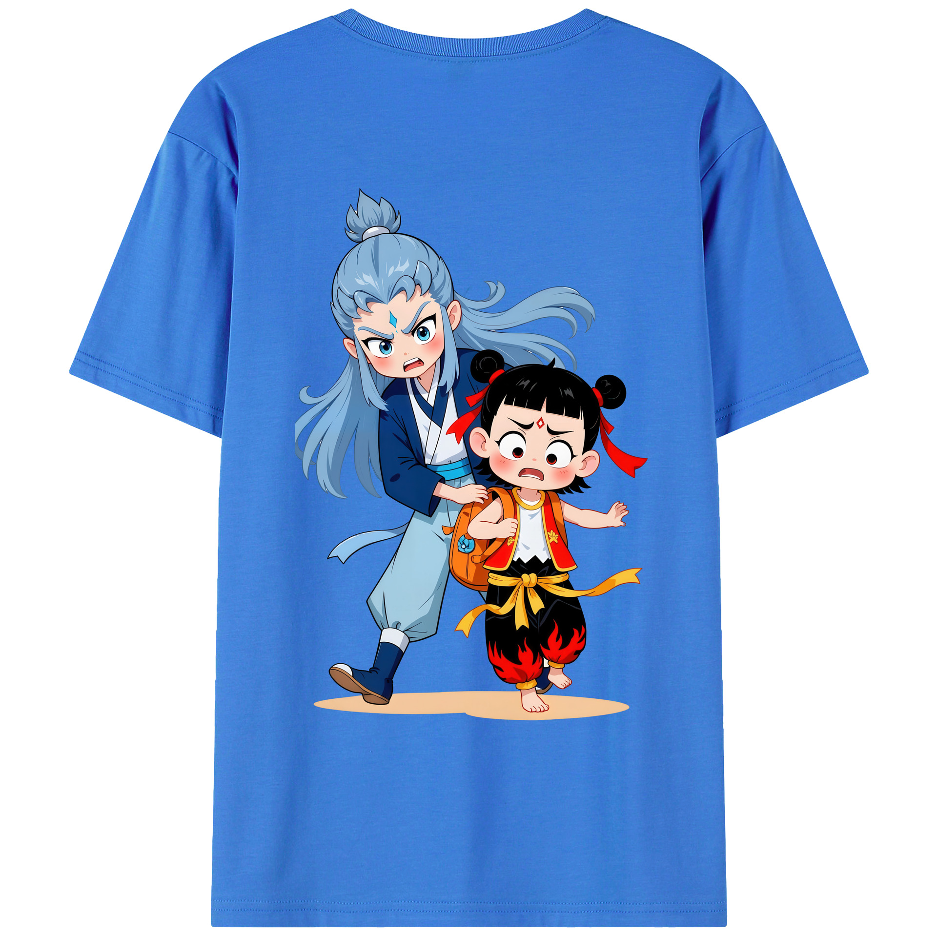 （画像用） Ne Zha 2 ナタ 魔童の大暴れ 綿100％ メンズ半袖Tシャツ（バックプリント） 通気性