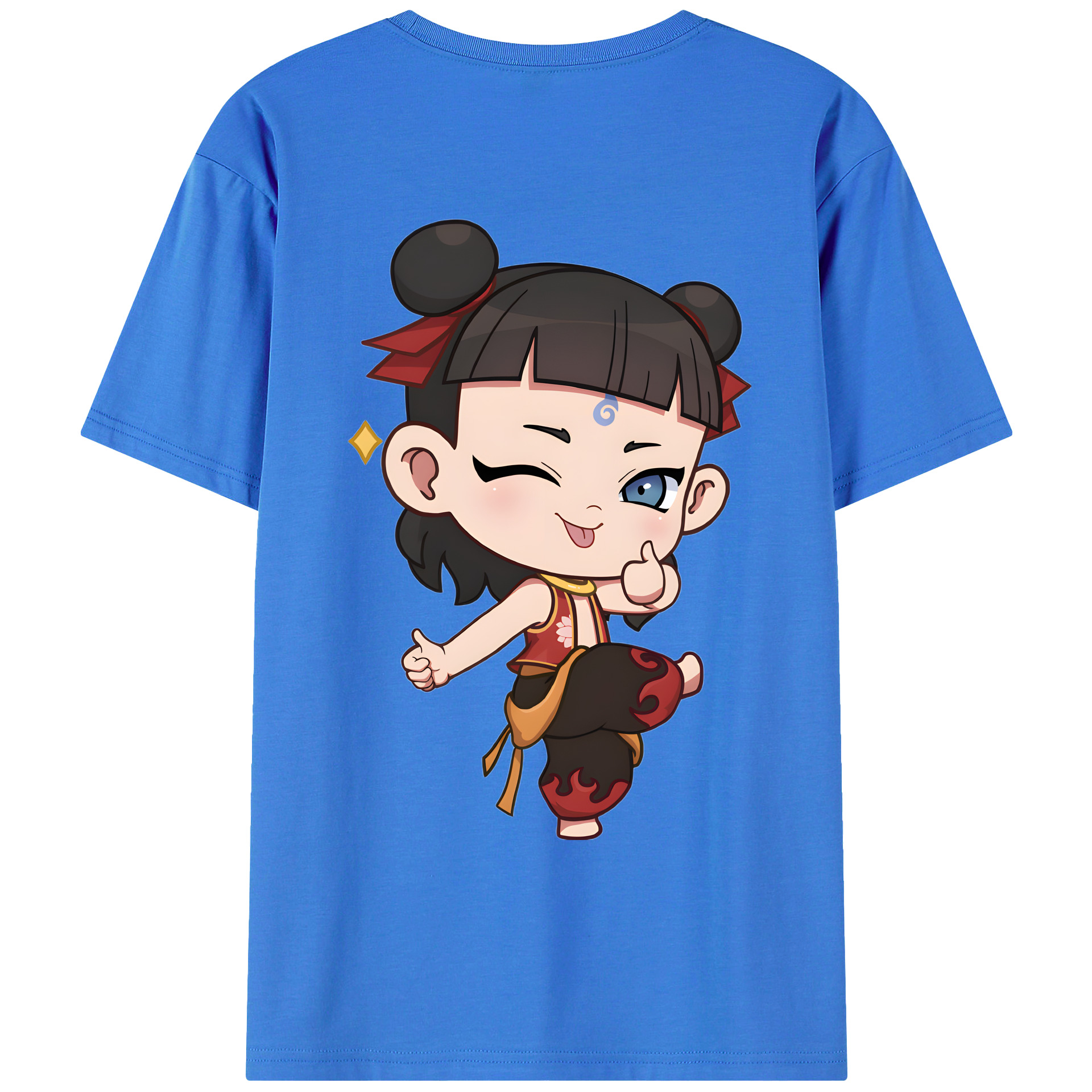 （画像用） Ne Zha 2 ナタ 魔童の大暴れ 綿100％ メンズ半袖Tシャツ（バックプリント） 通気性