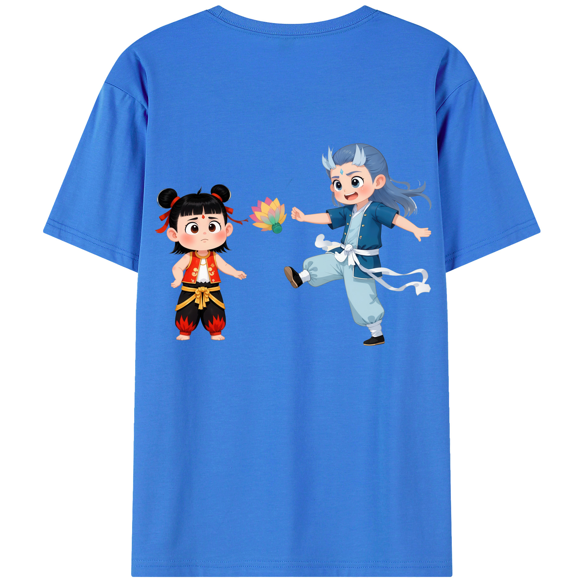 （画像用） Ne Zha 2 ナタ 魔童の大暴れ 綿100％ メンズ半袖Tシャツ（バックプリント） 通気性