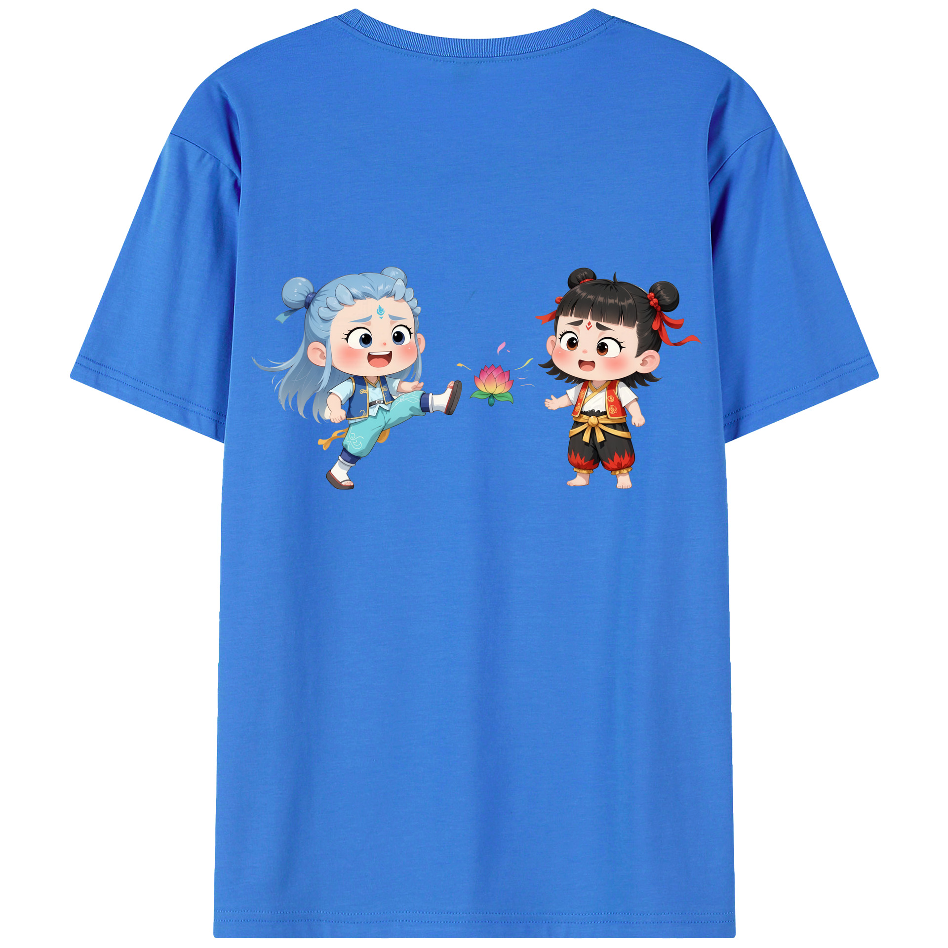 （画像用） Ne Zha 2 ナタ 魔童の大暴れ 綿100％ メンズ半袖Tシャツ（バックプリント） 通気性