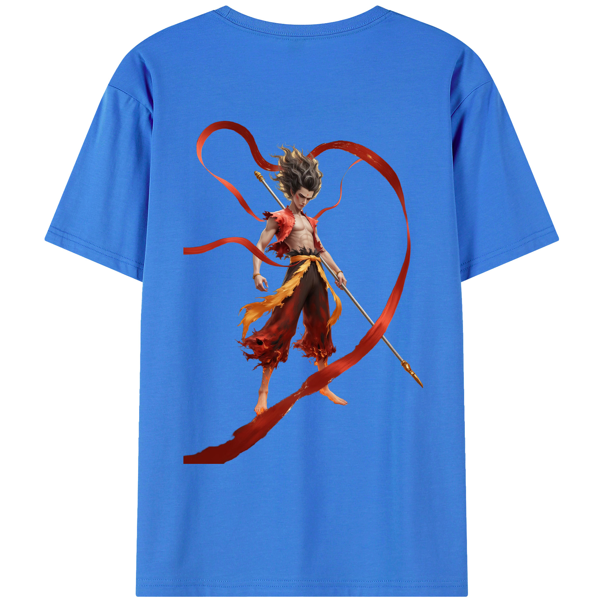 （画像用） Ne Zha 2 ナタ 魔童の大暴れ 綿100％ メンズ半袖Tシャツ（バックプリント） 通気性