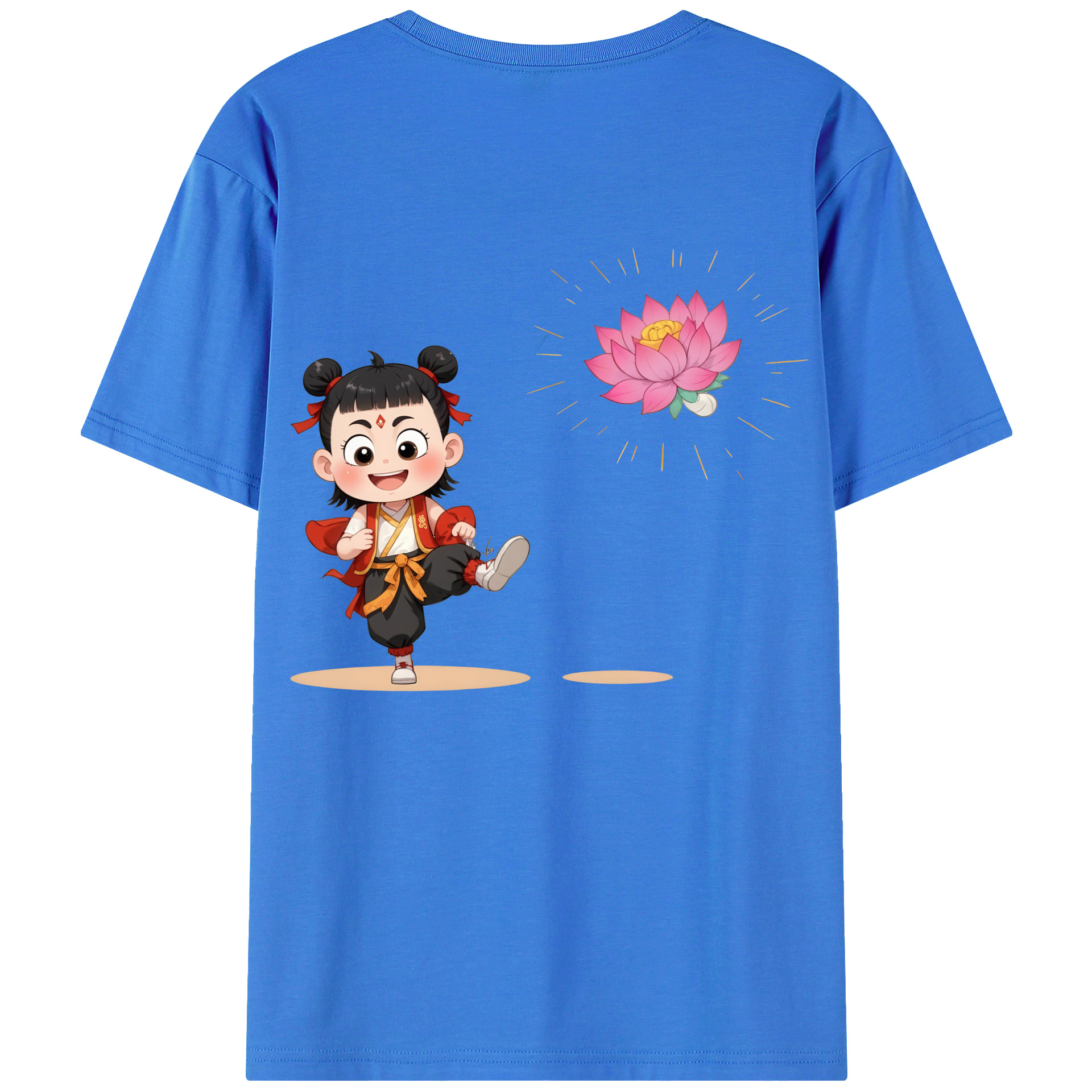 （画像用） Ne Zha 2 ナタ 魔童の大暴れ 綿100％ メンズ半袖Tシャツ（バックプリント） 通気性