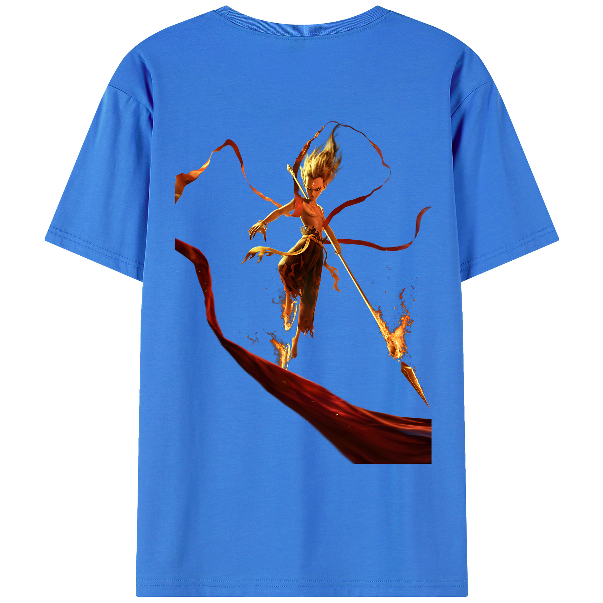 （画像用） Ne Zha 2 ナタ 魔童の大暴れ 綿100％ メンズ半袖Tシャツ（バックプリント） 通気性