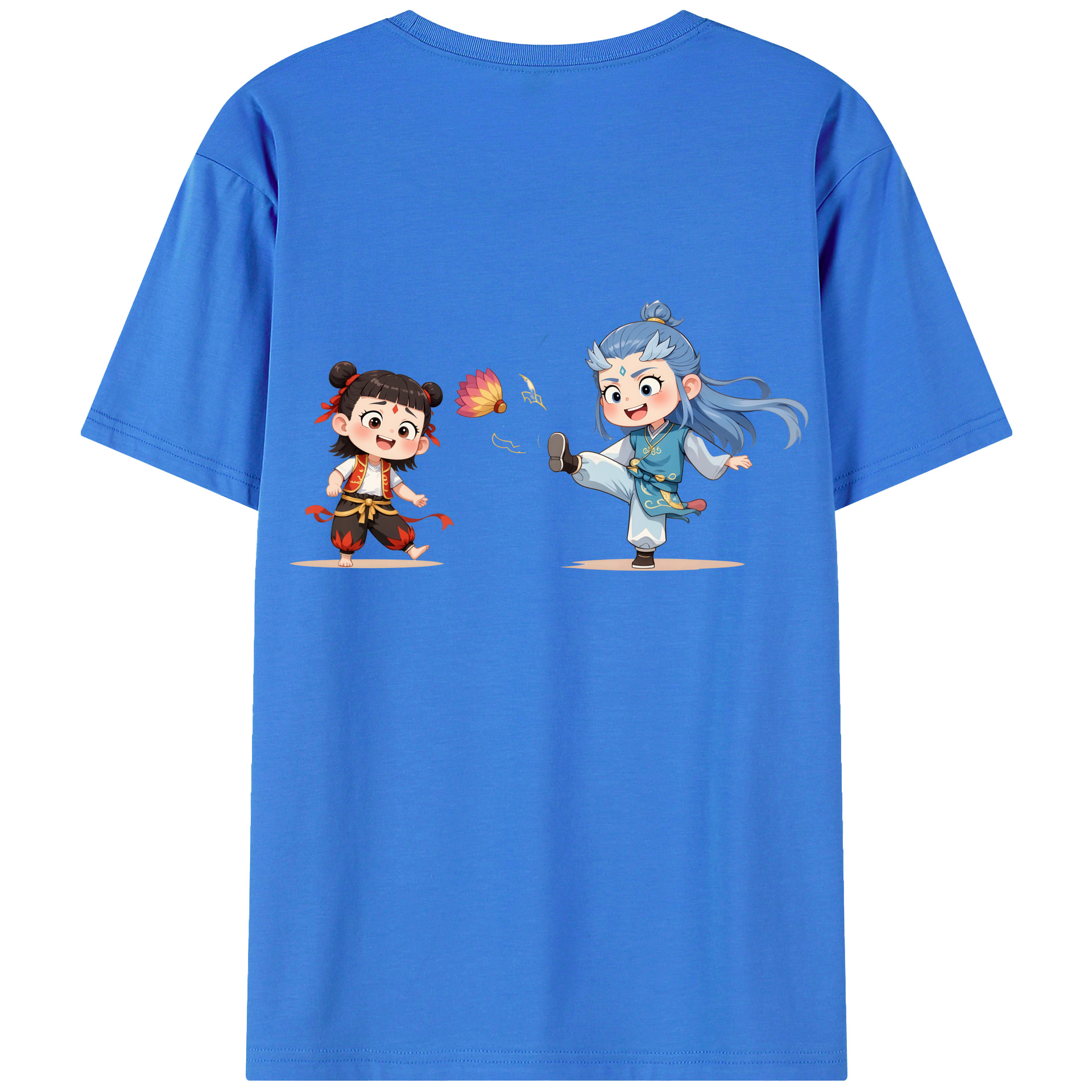 （画像用） Ne Zha 2 ナタ 魔童の大暴れ 綿100％ メンズ半袖Tシャツ（バックプリント） 通気性