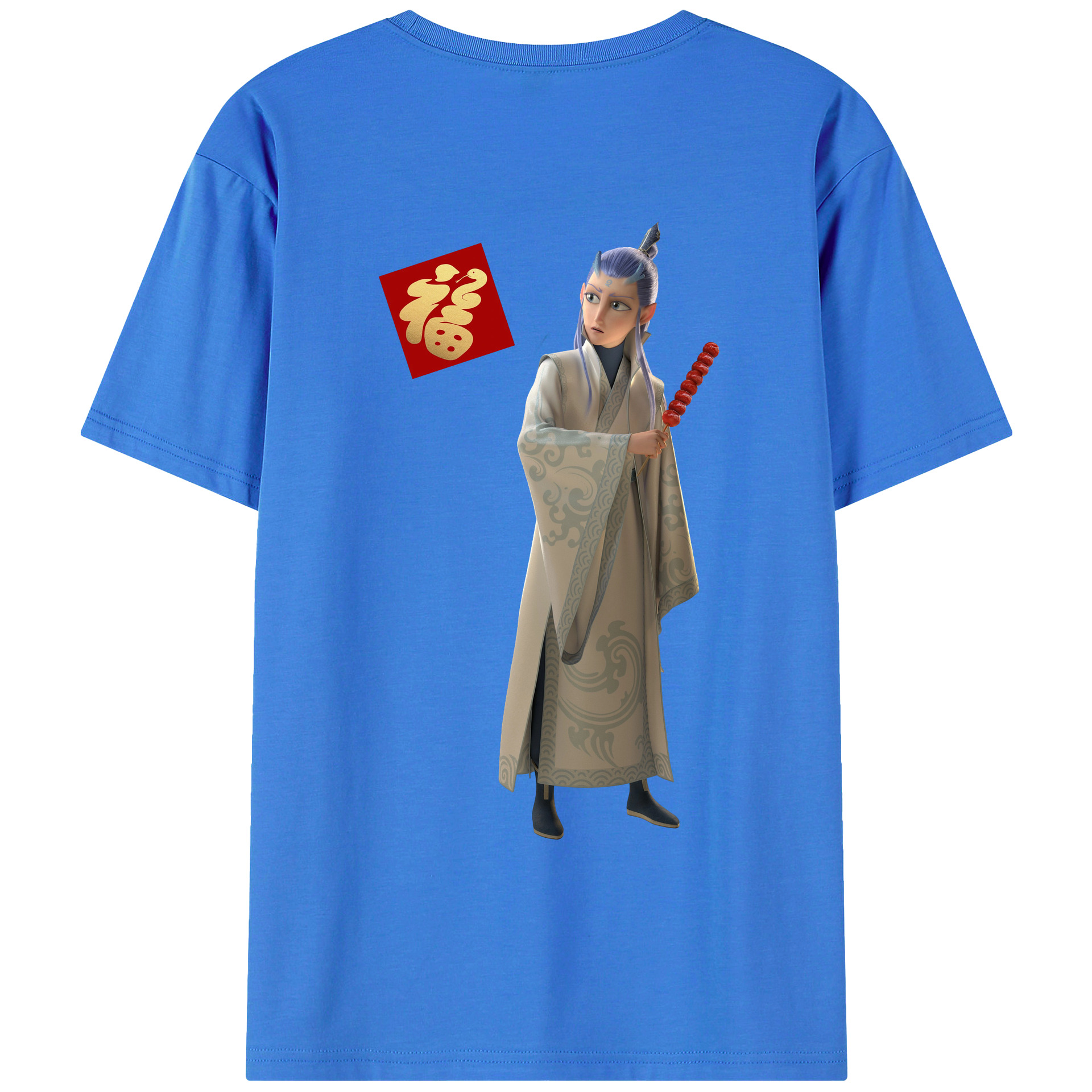 （画像用） Ne Zha 2 ナタ 魔童の大暴れ 綿100％ メンズ半袖Tシャツ（バックプリント） 通気性